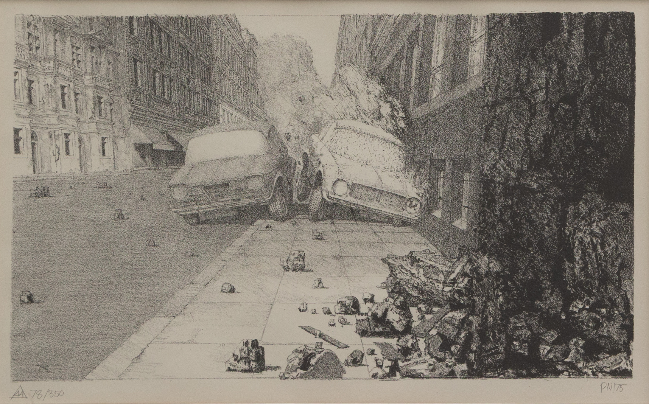 PALLE NIELSEN (DANMARK, 1920-2000). "Car crash", träsnitt nr 78/350, signerad och daterad -75.