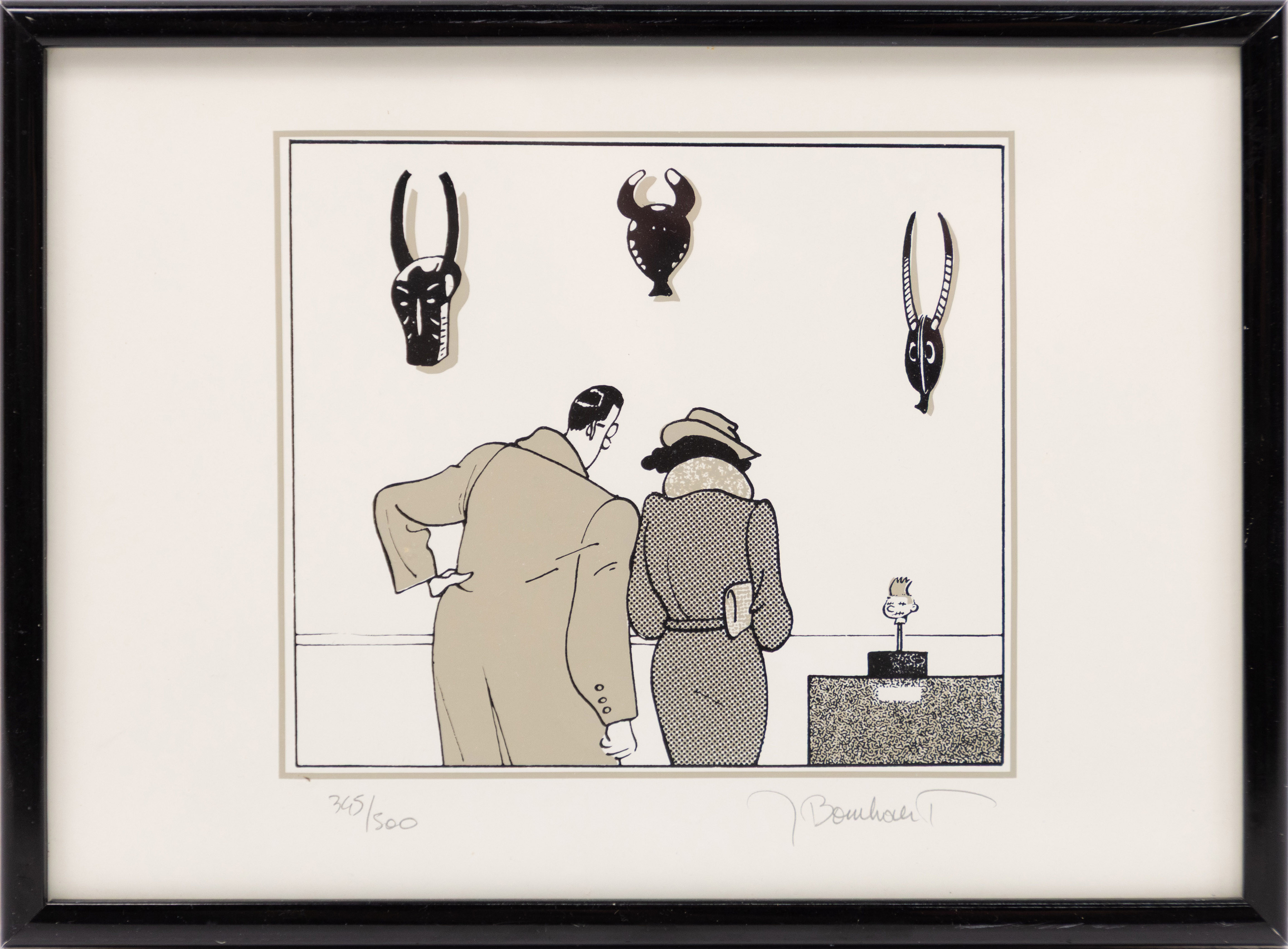 JAN BOSSCHAERT. Litografi, "Tintin in the museum", 345/500, signerad.