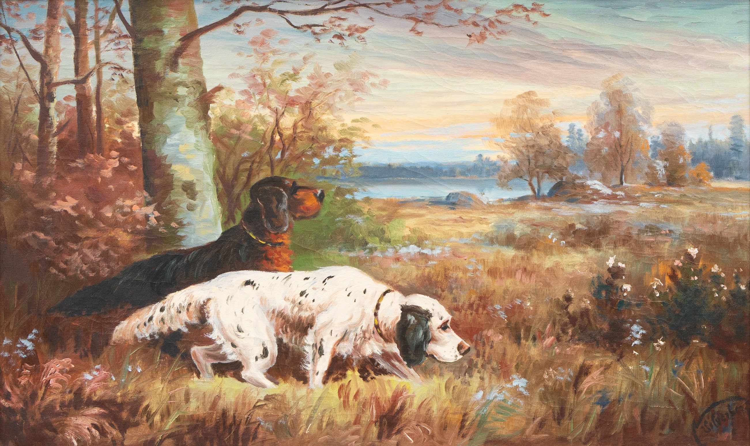 NIKOLAI SILVERBERG (FINLAND, 1899-1977. Jakthundar i fält, olja på duk, signerad.