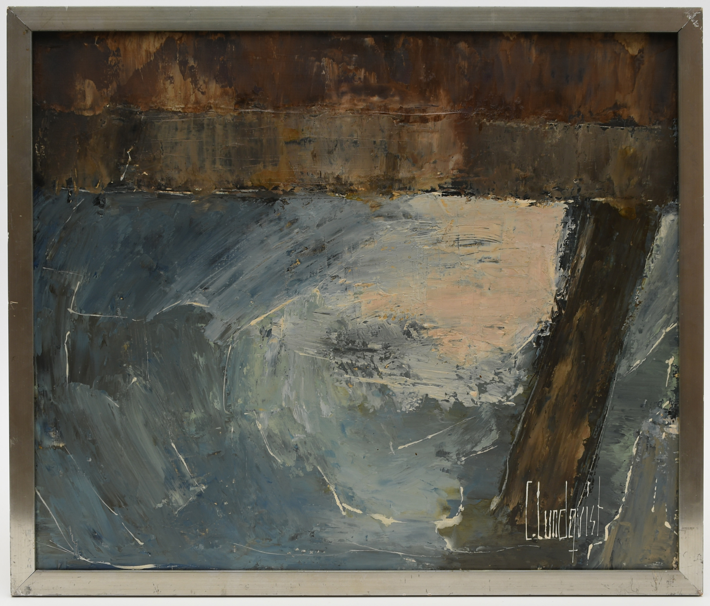 OIDENTIFIERAD KONSTNÄR. Solstrimman under bron. Akryl på pannå.