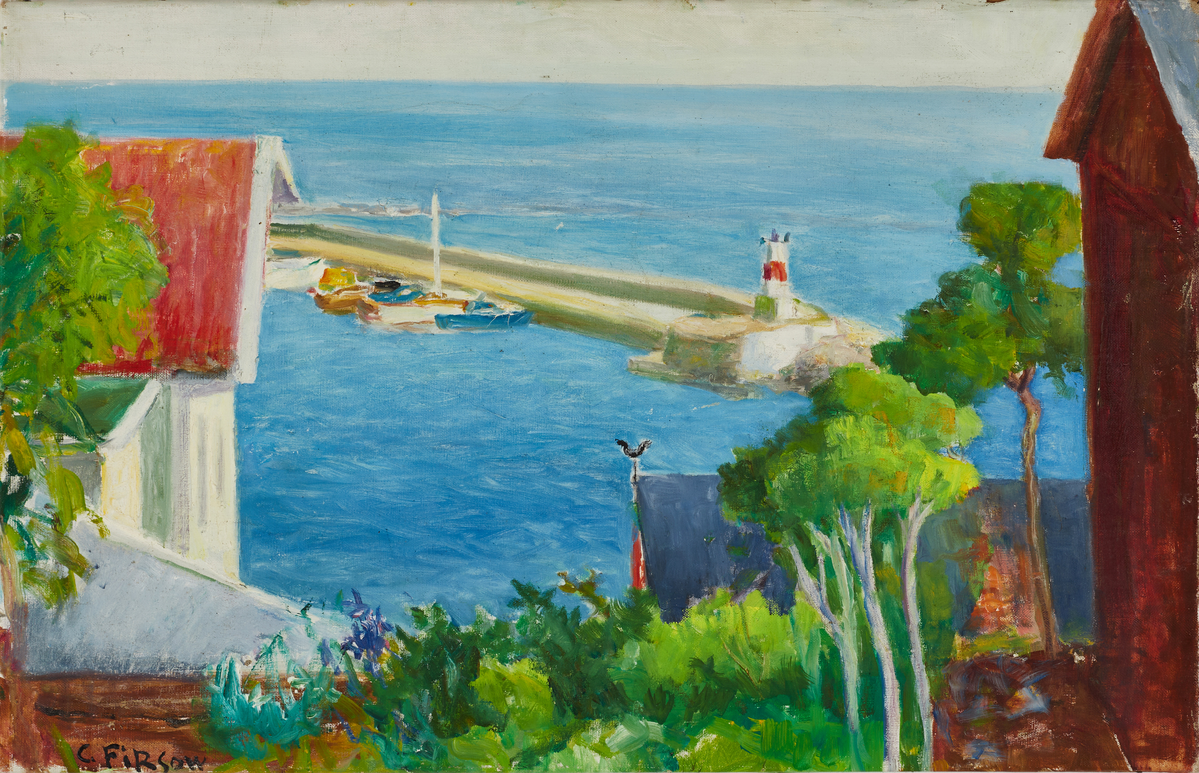 CONSTANTIN FIRSOW (Ryssland/Sverige 1919-1981). Skånsk hamn, signerad, olja på duk.