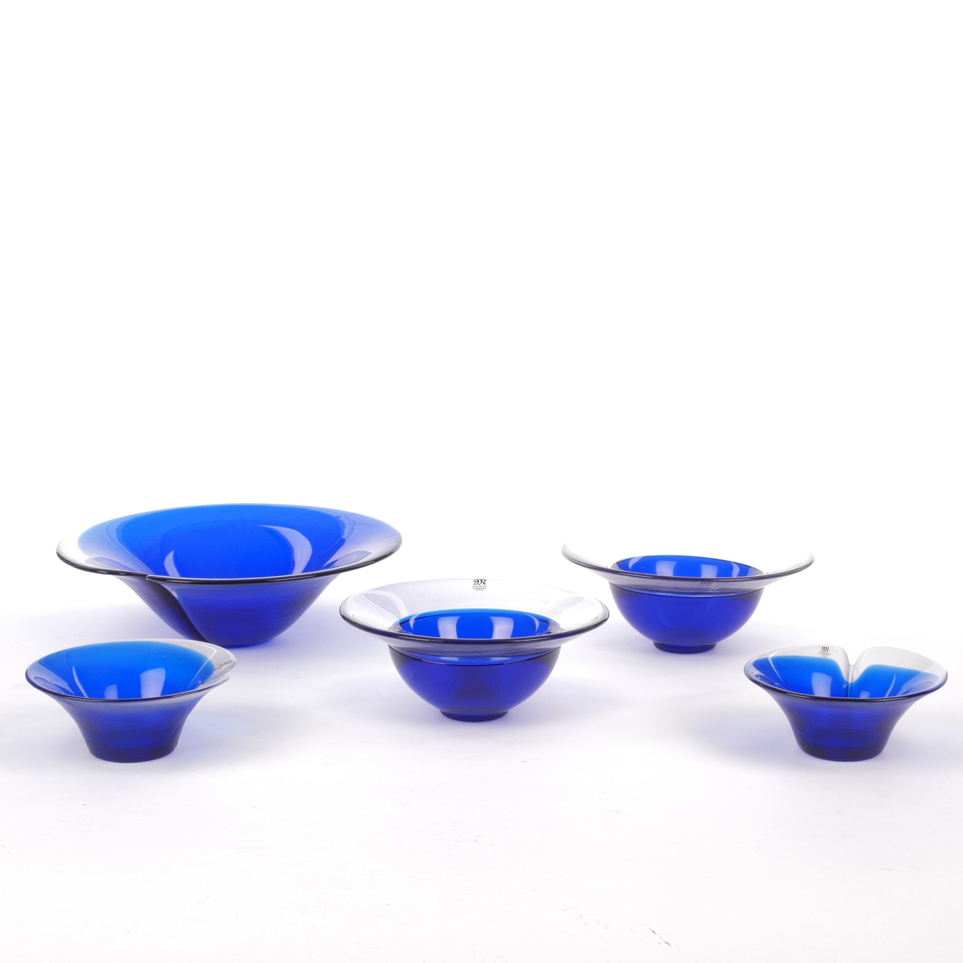 MATS JONASSON. Skålar, 5 st, "Blue Magic", glas, Målerås.