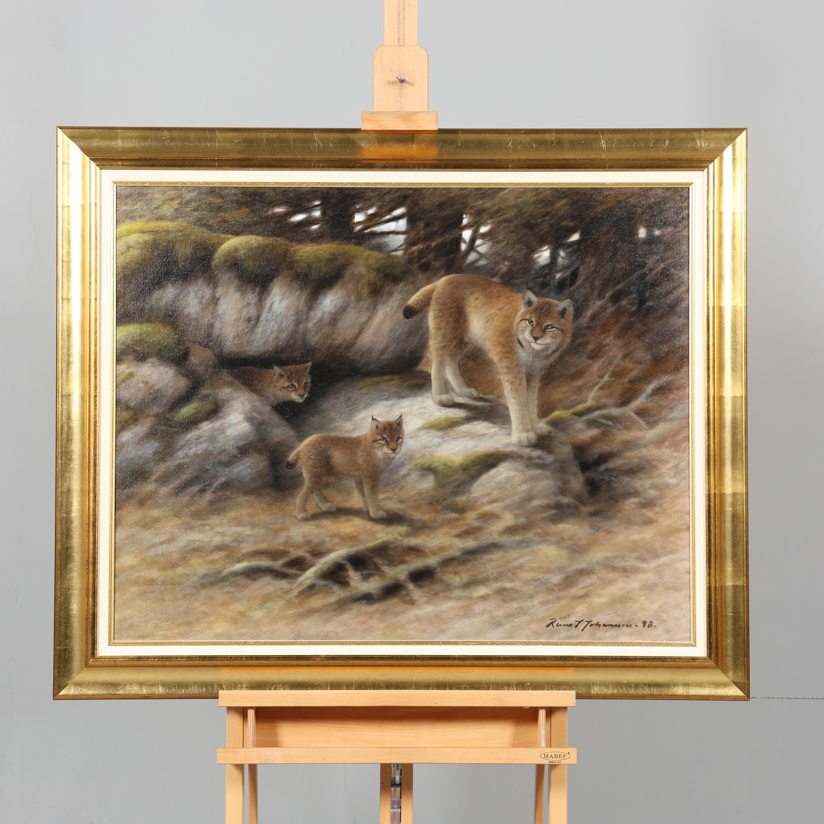 RUNE T JOHANSSON. OLJA PÅ DUK, "Lo med ungar" Signerad samt daterad -98.