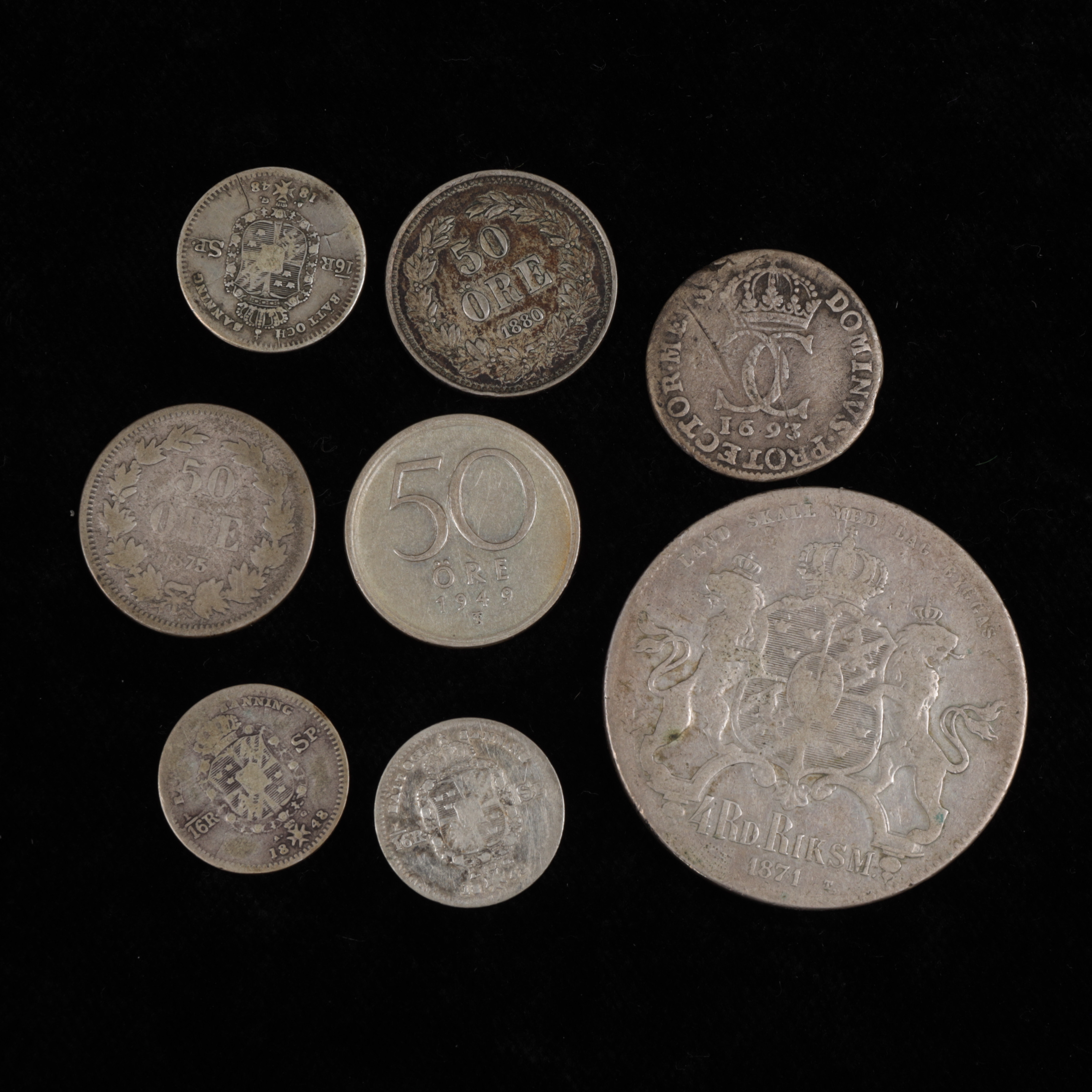 MYNT, 8 st, silver, Sverige, 1693-1949.