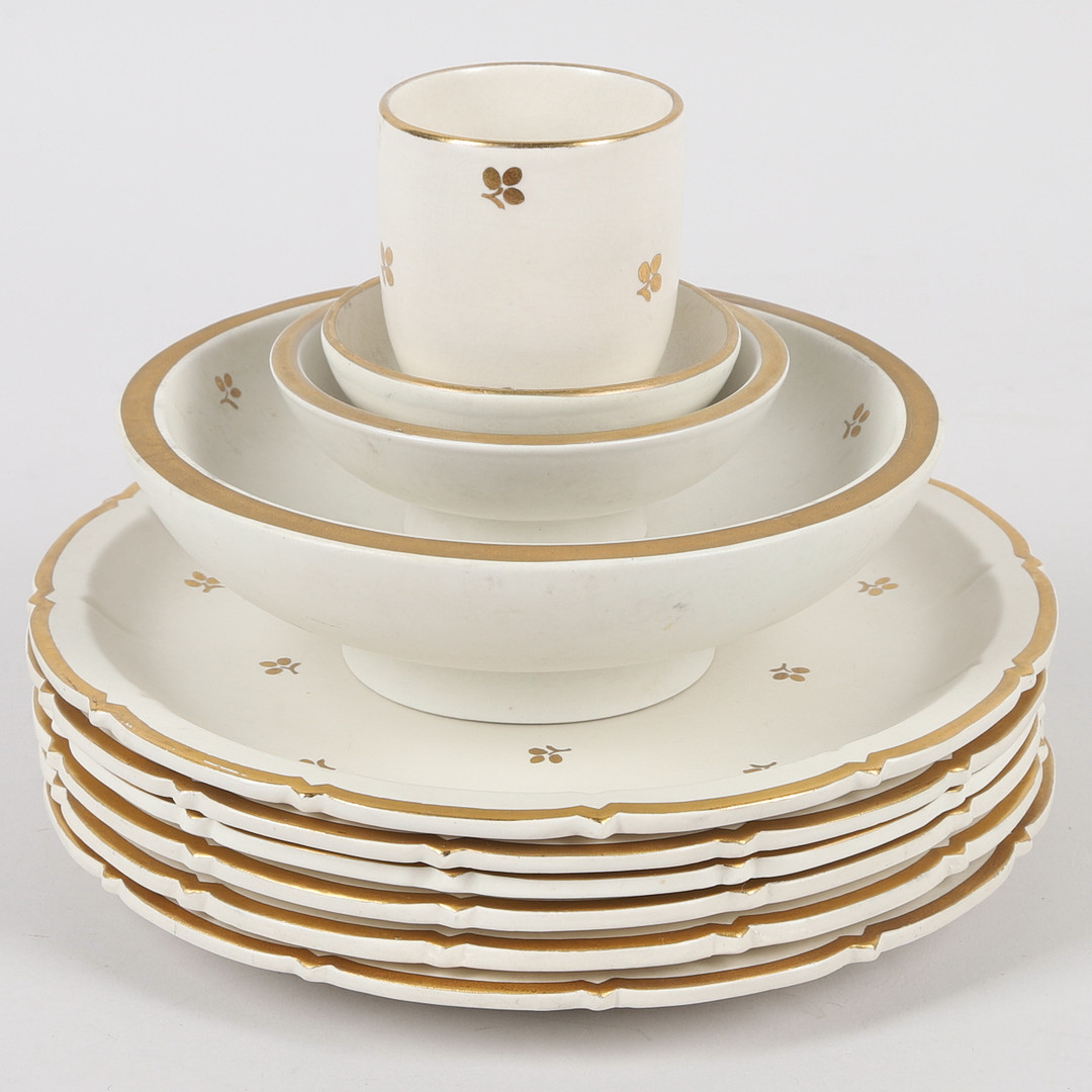 WILHELM KÅGE. Servisdelar, 10 st, "Guldcarrara", stengods, Gefle.