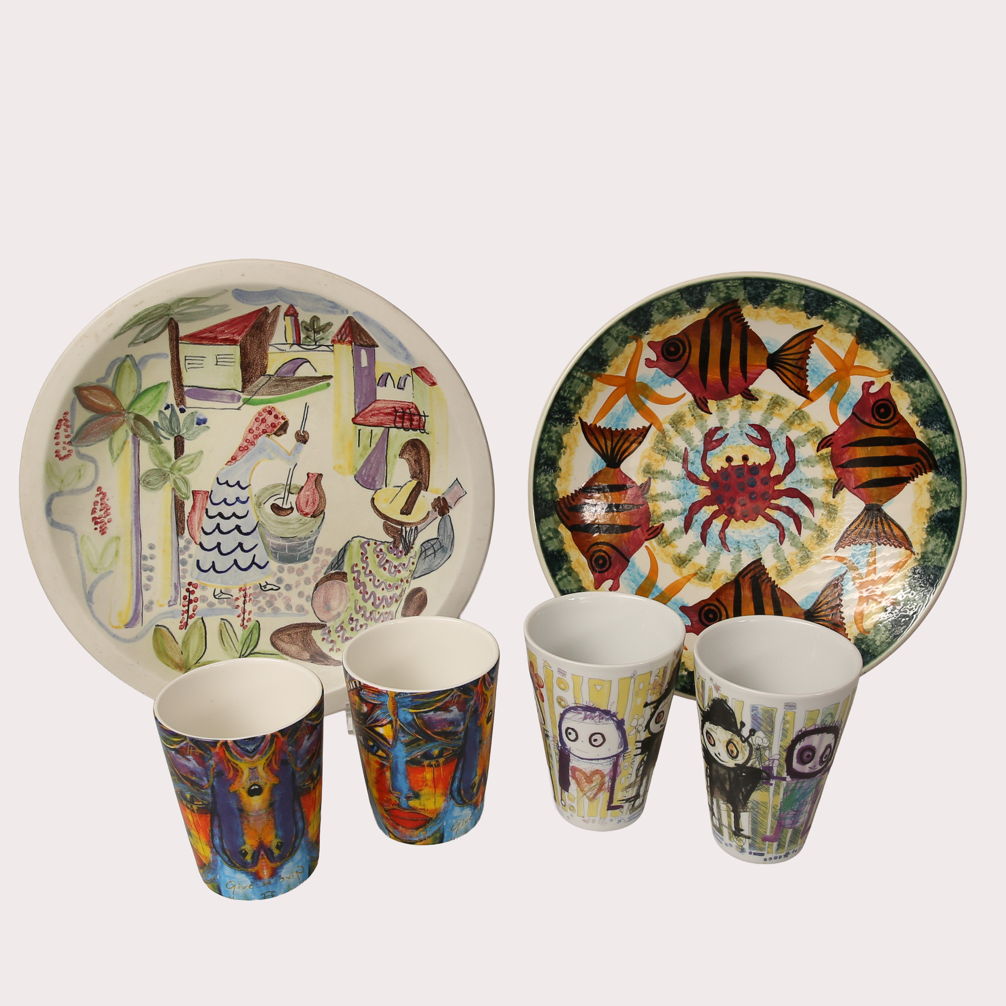 FAT och MUGGAR en grupp, 6 delar keramik, Rörstrand Mexico. Muggar Carolina Gynning.