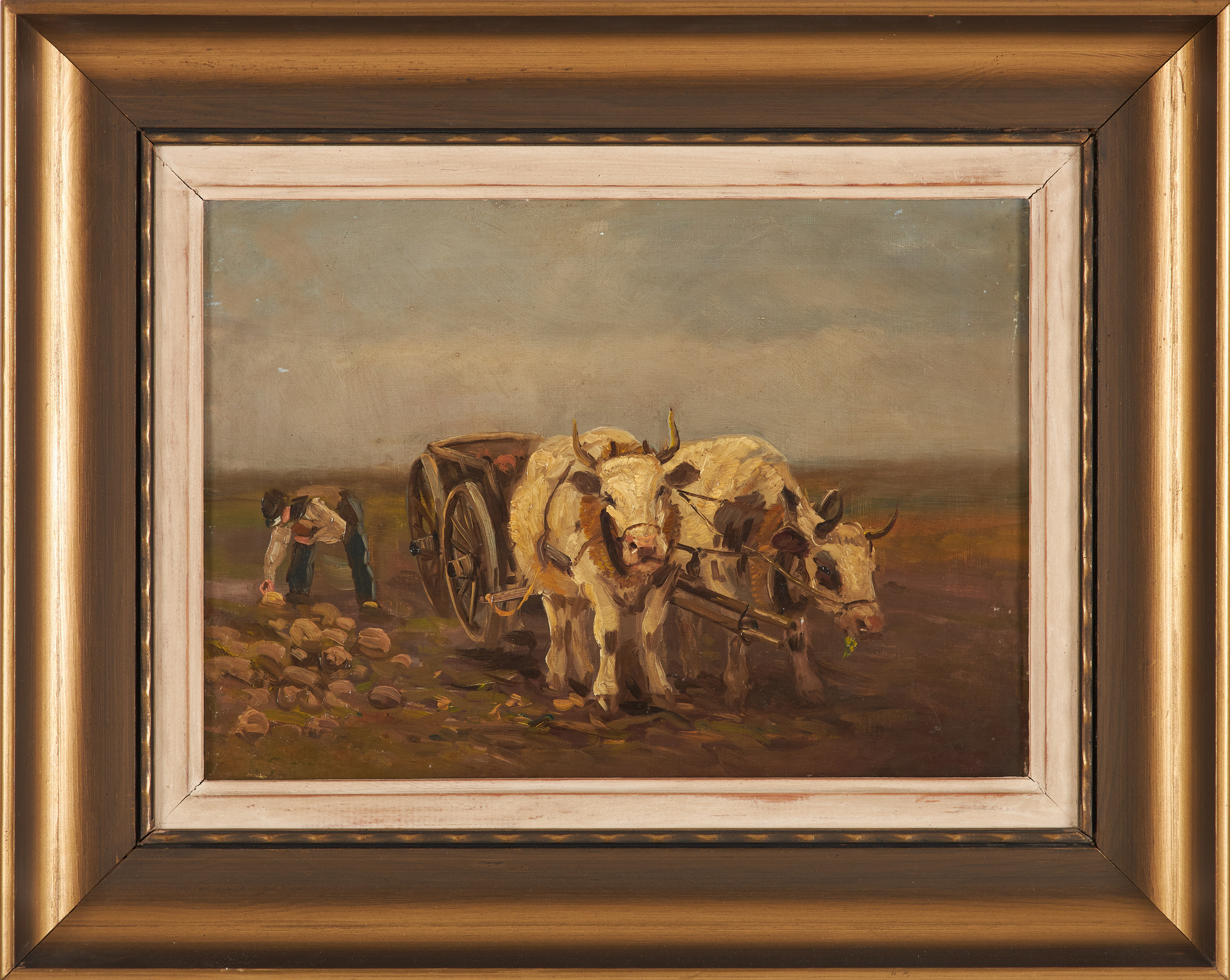 OKÄND KONSTNÄR. Motiv med kor, olja på duk, osignerad.