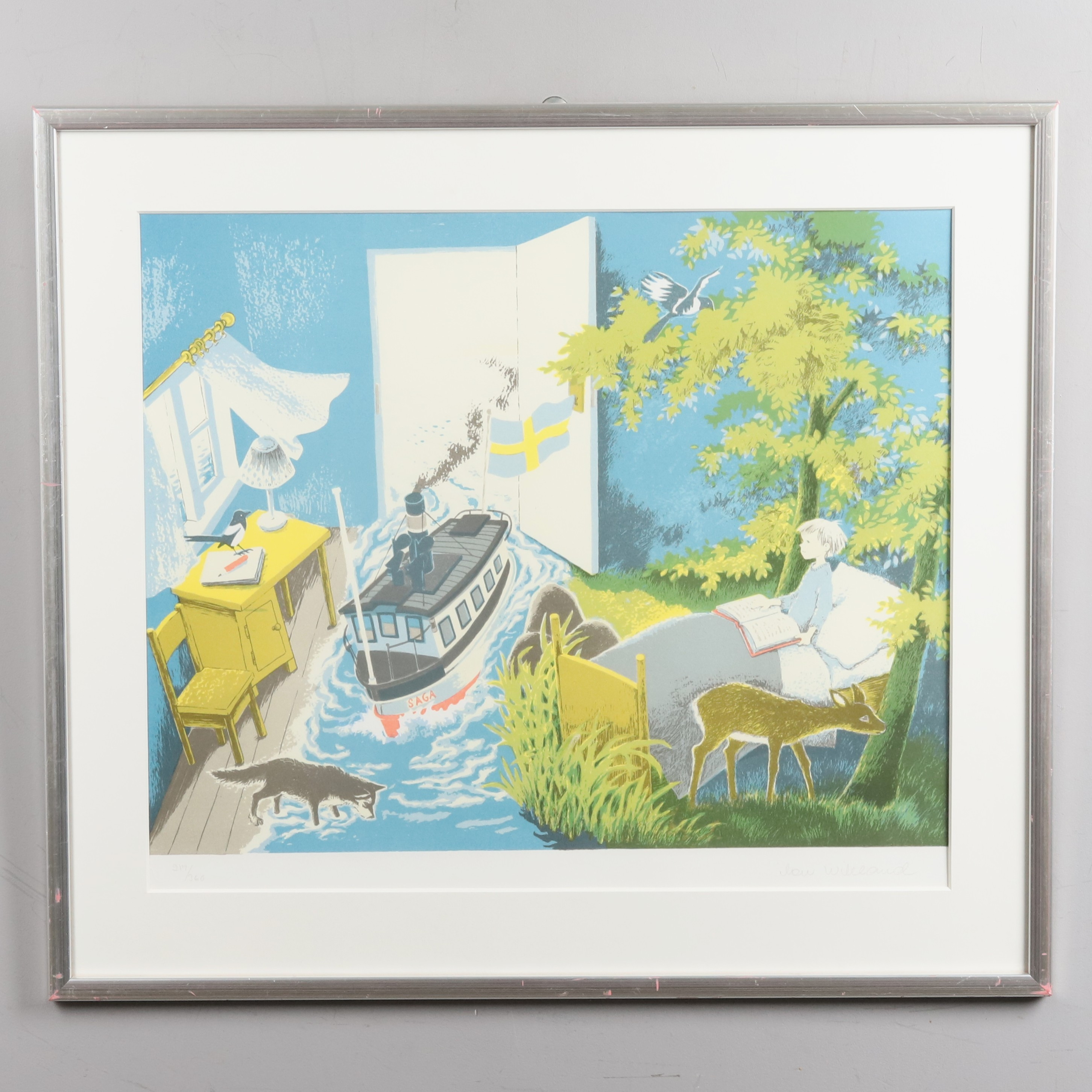 ILON WIKLAND. FÄRGLITOGRAFI," Mitt rum", signerad, 214/360.