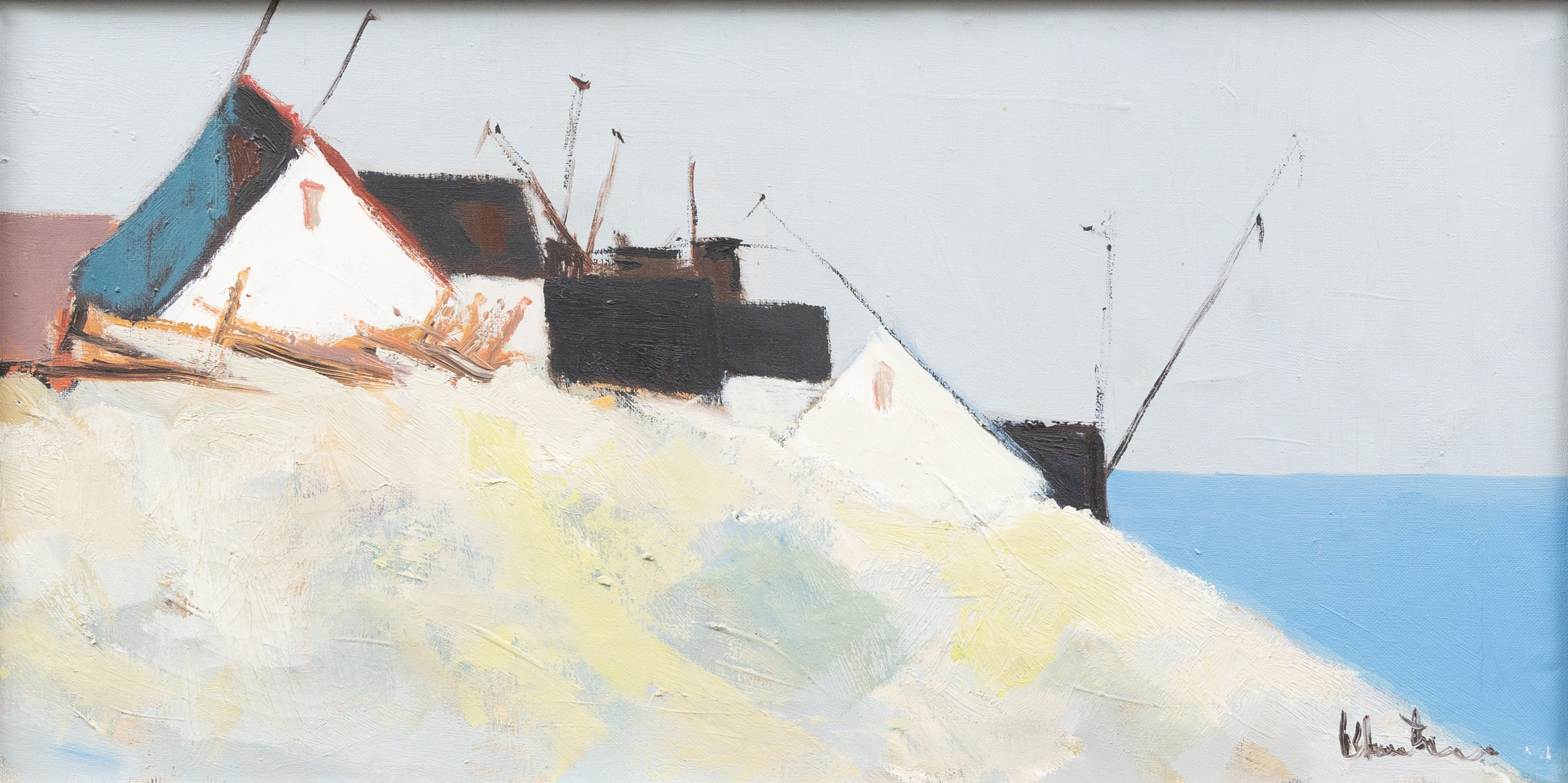 KAI CHRISTIANSEN (DANMARK/SVERIGE, 1915-2002). Hus vid havet, olja på duk, signerad.