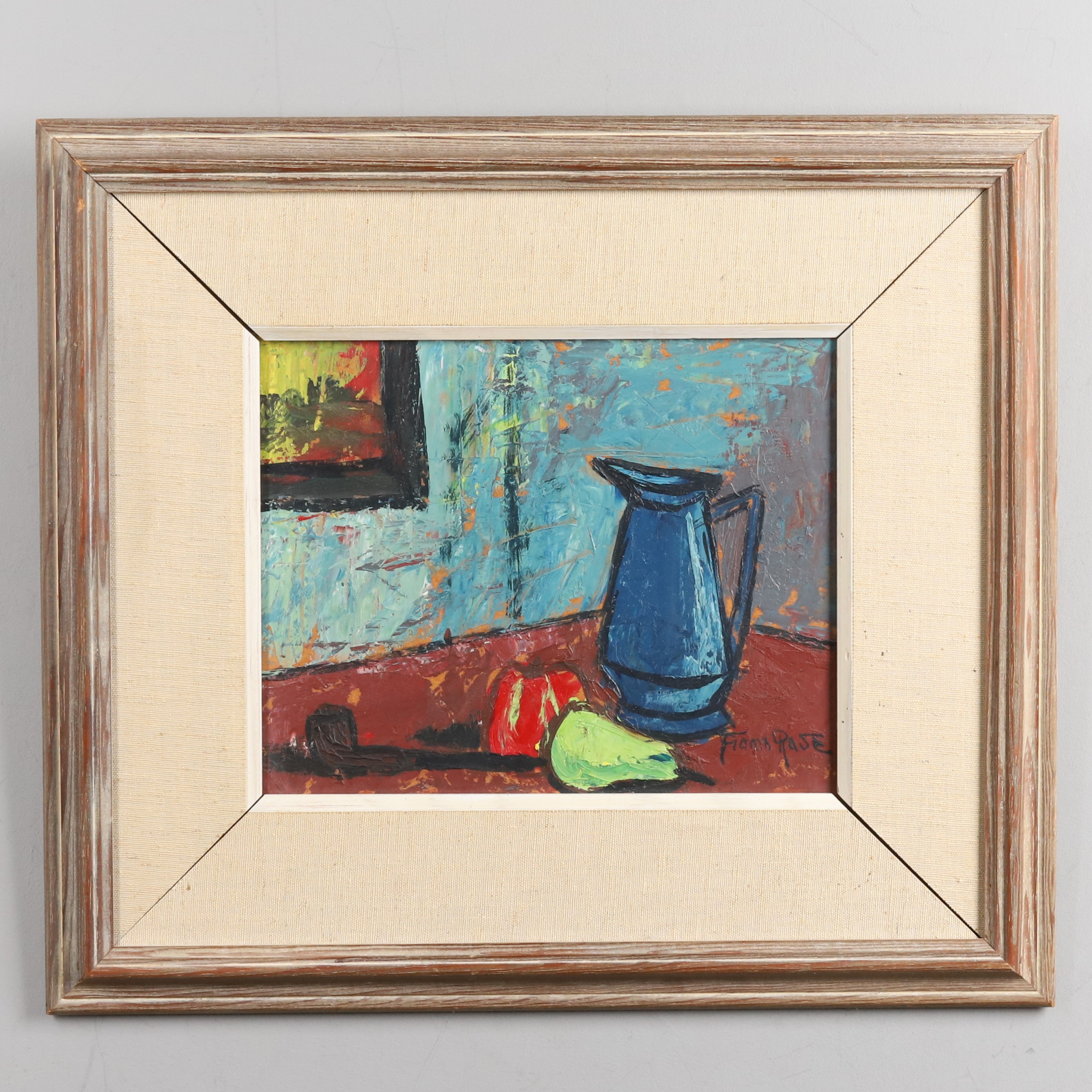 FRANS RASE. Olja på pannå, "Stilleben", signerad.