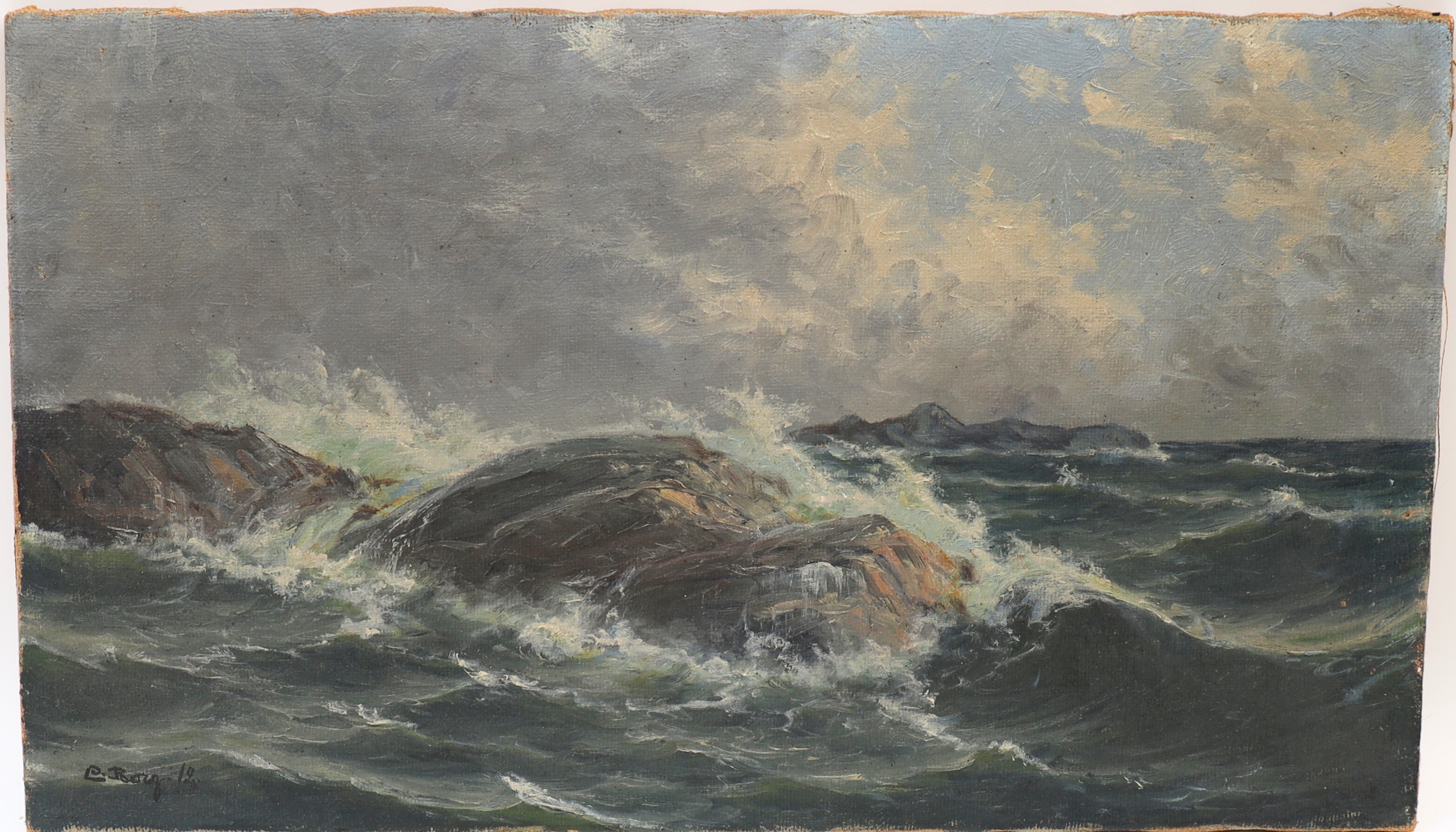 CARL BORG. Stormigt hav, oljemålning på väv, Signerad och daterad 1912.