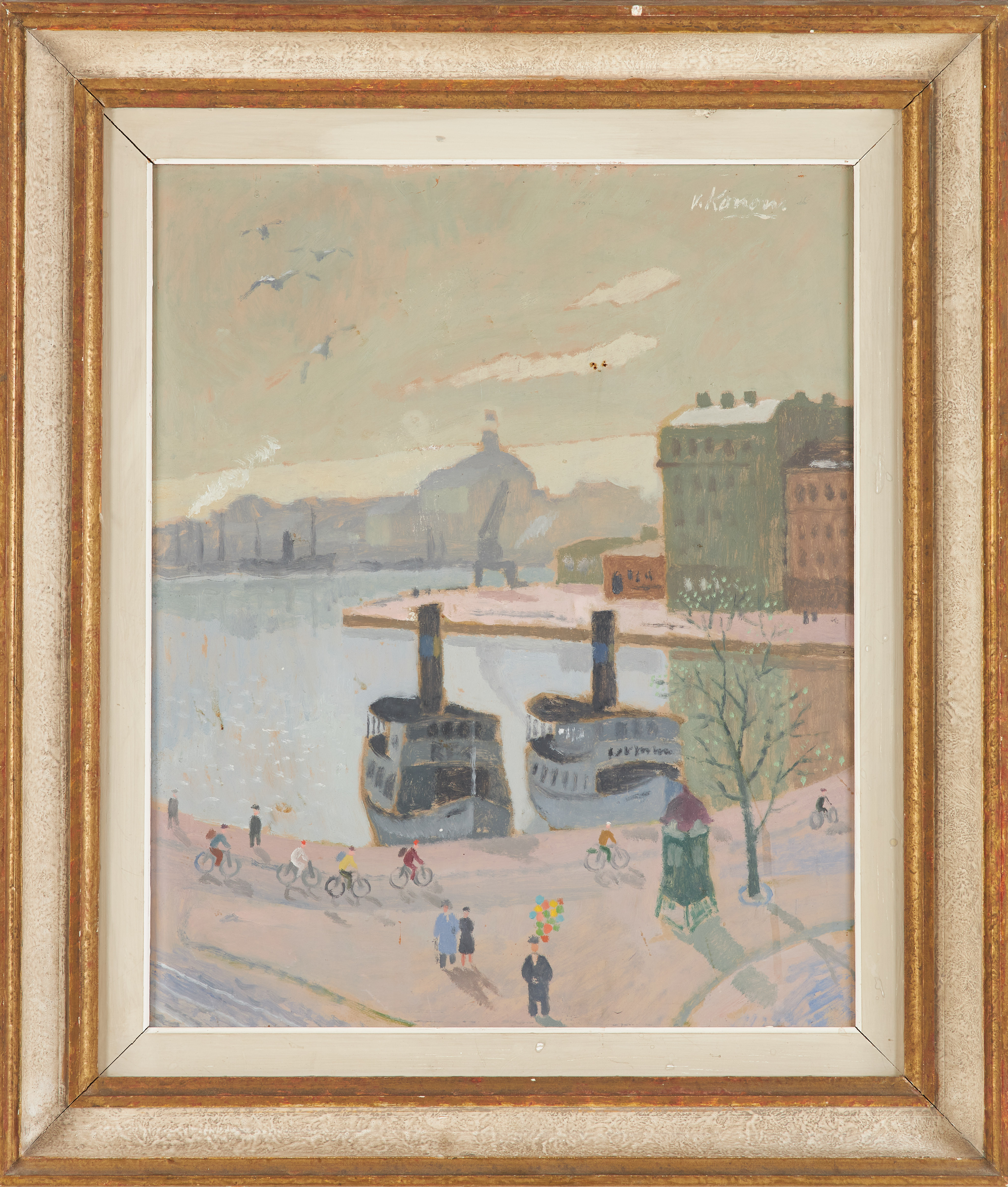 JÜRGEN VON KONOW. Skeppsbrokajen, Stockholm, olja på pannå, signerad.