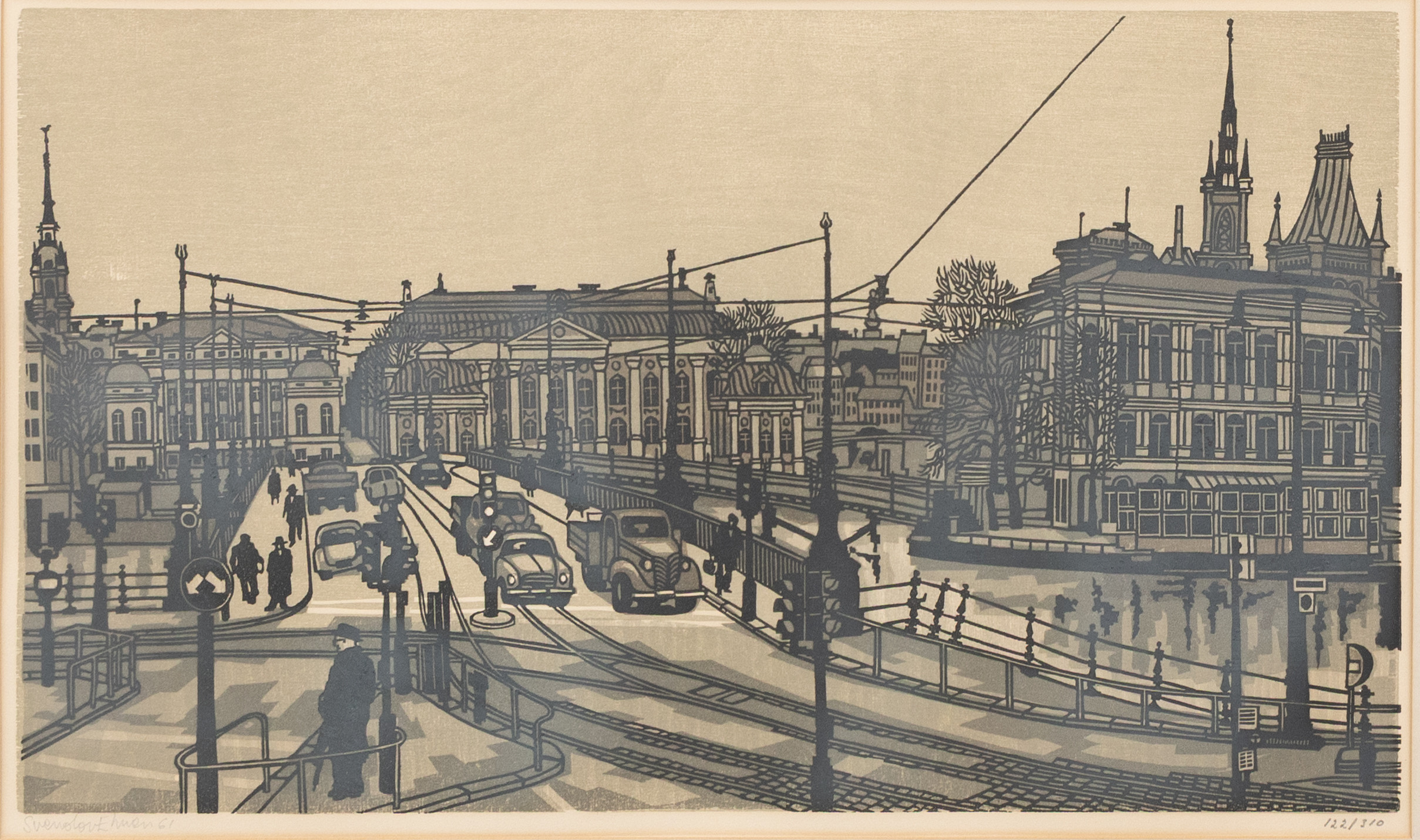 SVENOLOV EHRÉN. Stockholmsmotiv, litografi nr 122/310, signerad och daterad -61.