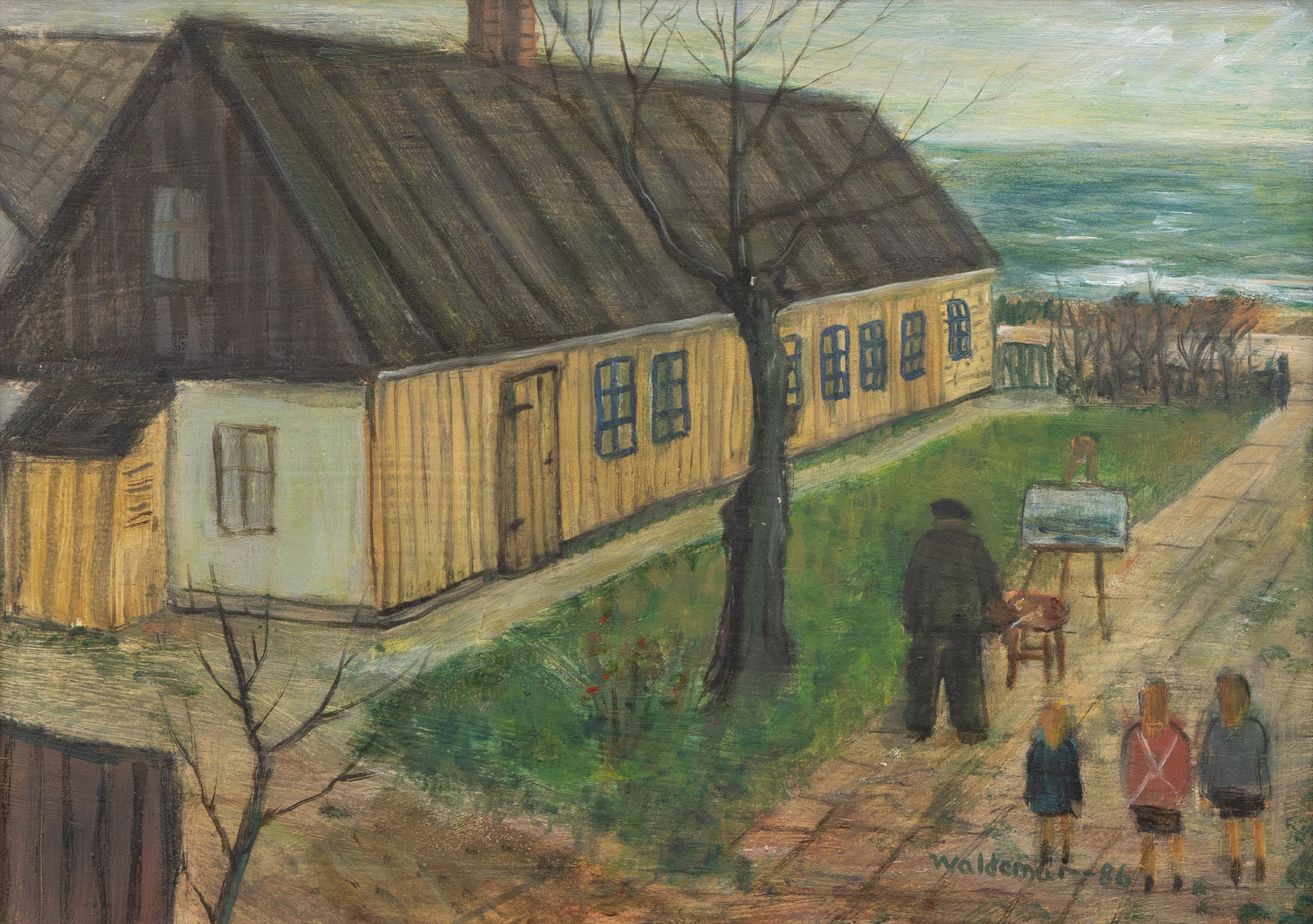 ÅKE WALDEMAR LARSSON. "Richard Björklunds hus, Brantevik", olja på pannå, signerad.