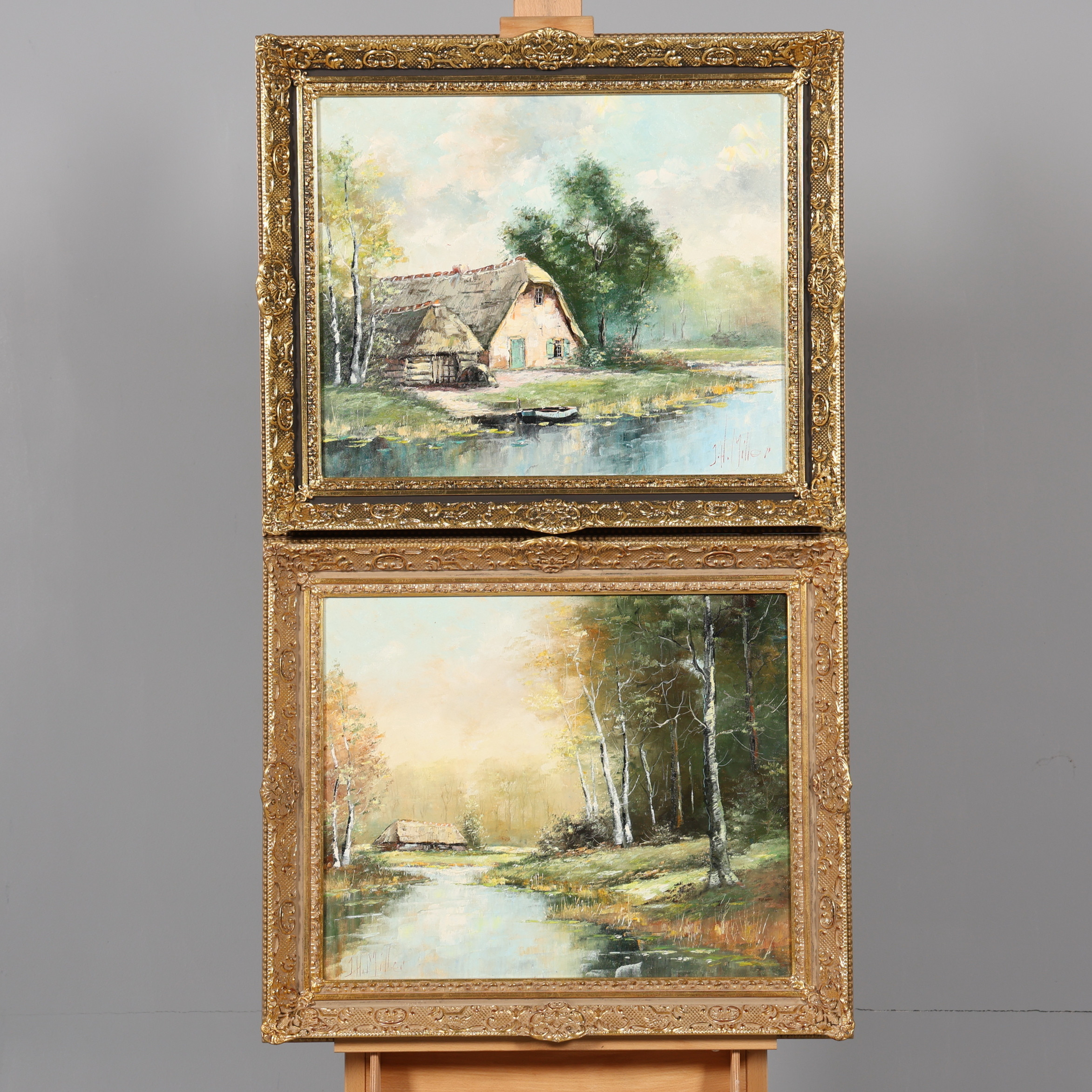OIDENTIFIERAD KONSTNÄR. OLJA PÅ DUK, 2 stycken, landskapsmotiv, signerade J. H. Miller.