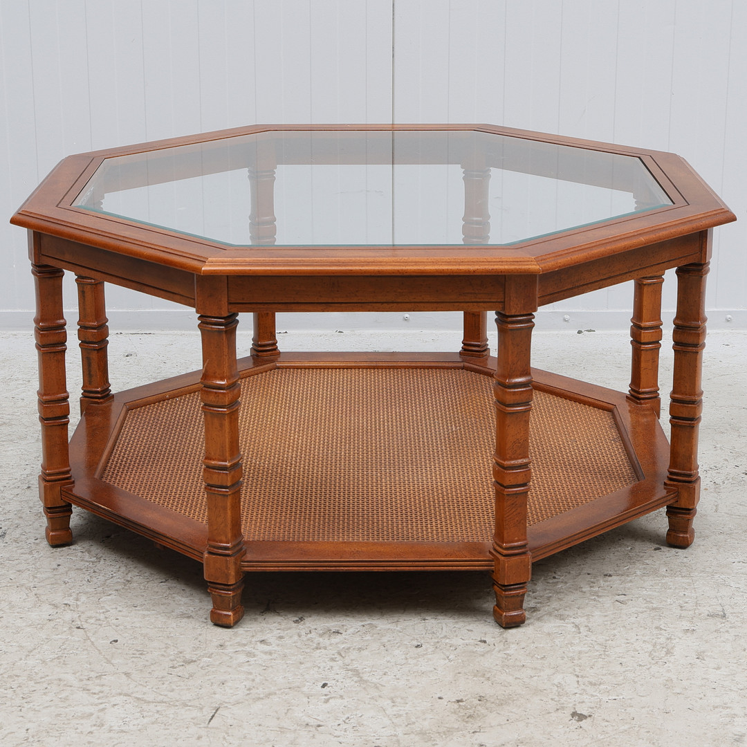 SOFFBORD med glasskiva & rotting, åttakantigt, engelsk stil.
