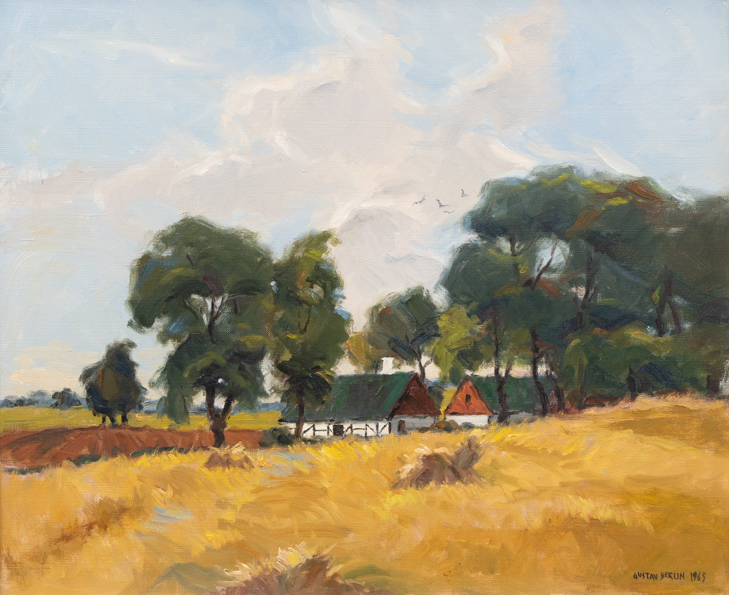 GUSTAV BERLIN. "Landskap vid Burlöv", olja på duk, signerad och daterwad 1963.