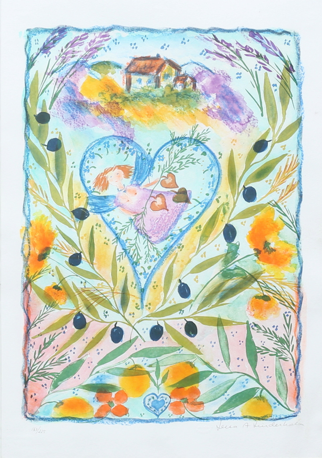 LENA LINDERHOLM. Blomsterkomposition. Färglitografi, signerad och numrerad 167/225.