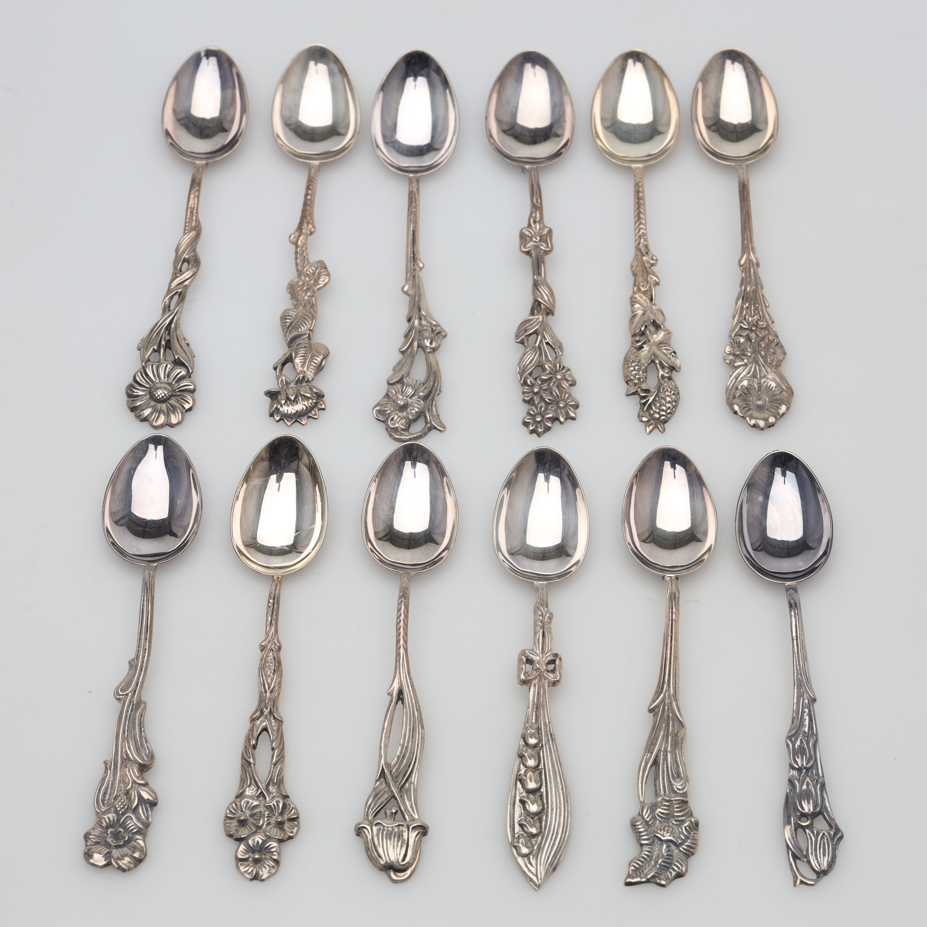 MOCCASKEDAR, 12 stycken, silver, "Svenska floran".