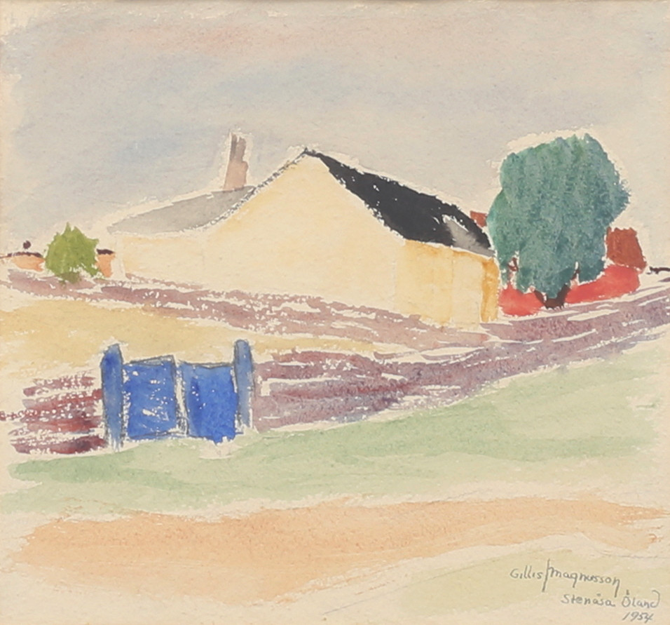 GILLIS MAGNUSSON. "Stenåsa, Öland". Akvarell, signerad och daterad 1954.