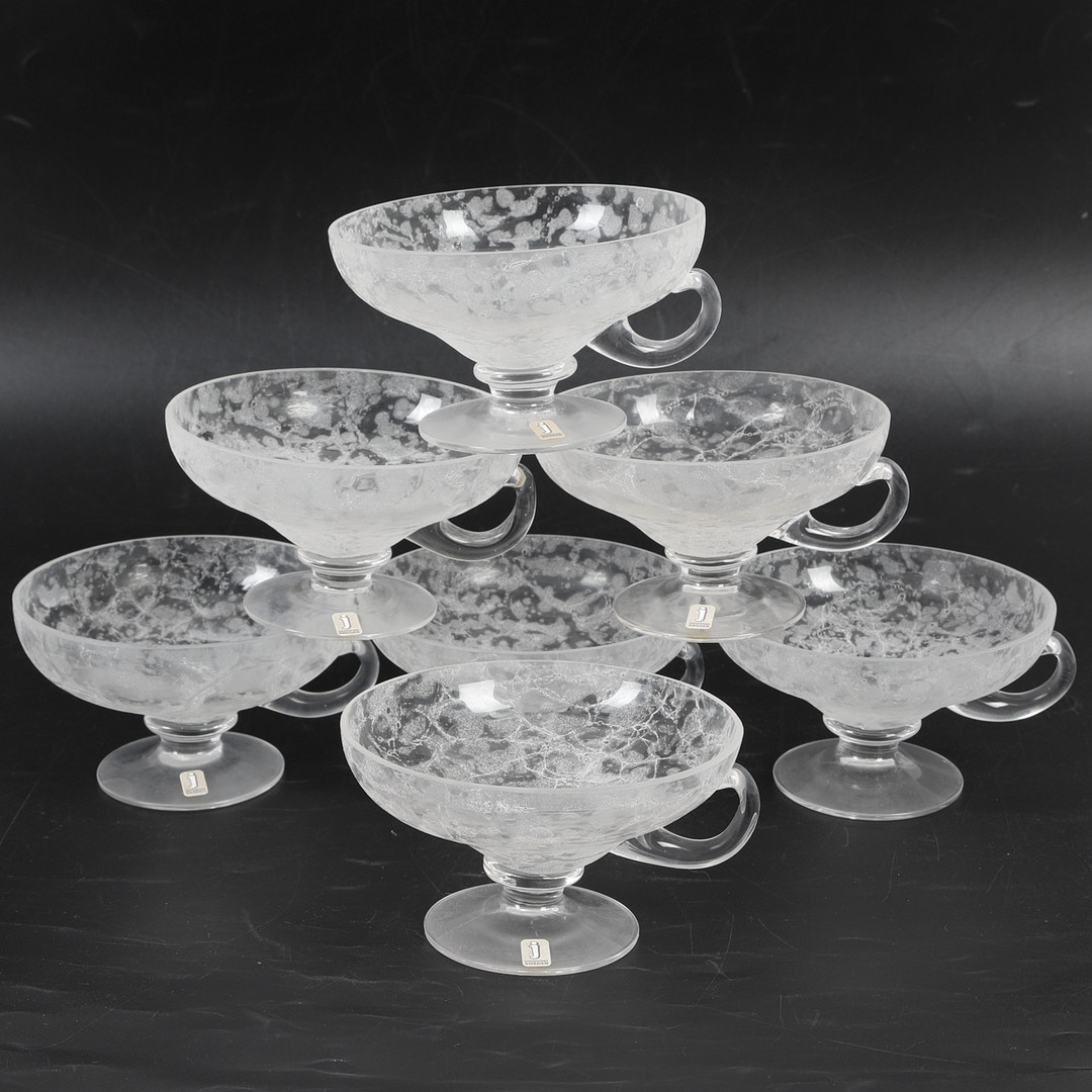 DESSERTSKÅLAR, 7 delar, glas, Johansfors, 1900-tal.
