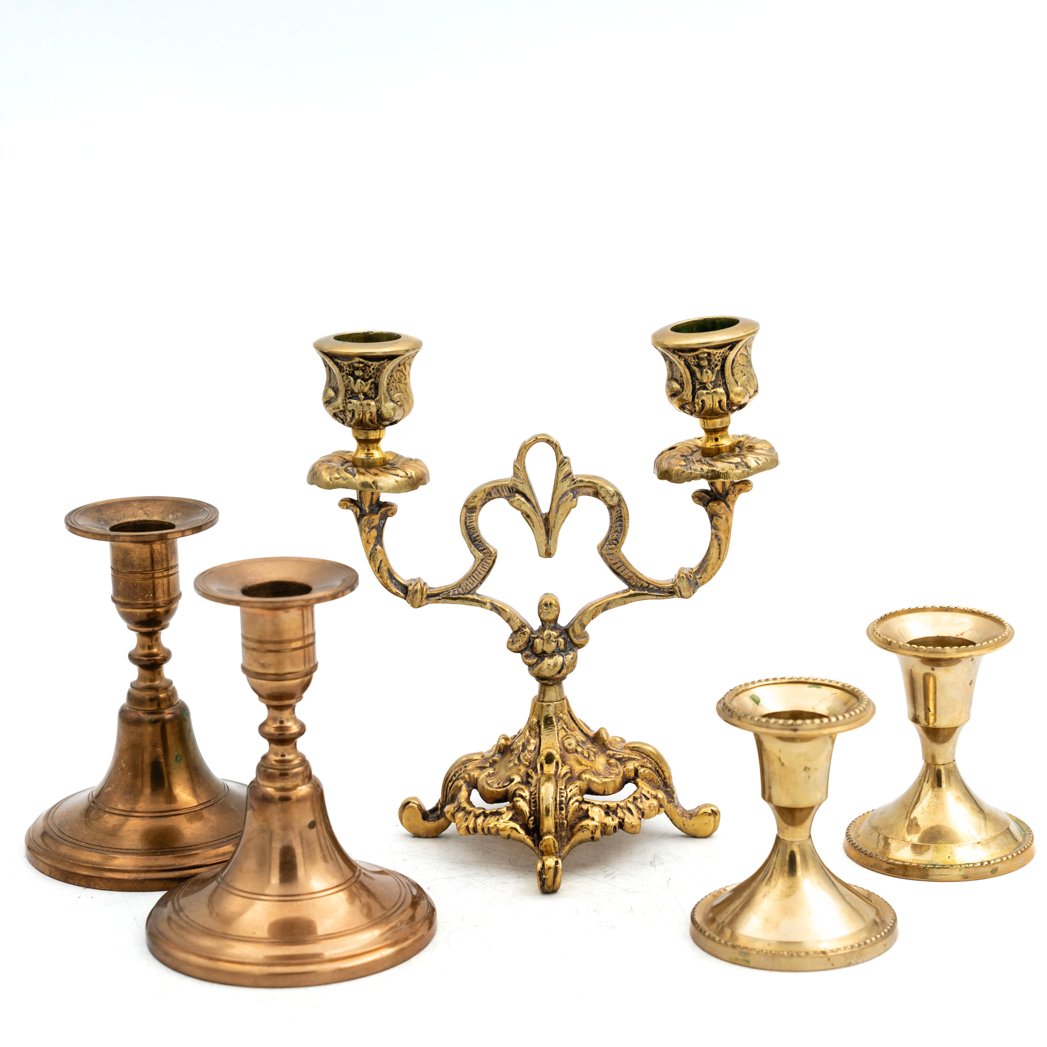 LJUSHÅLLARE/KANDELABER, 5-delar, Mässing.