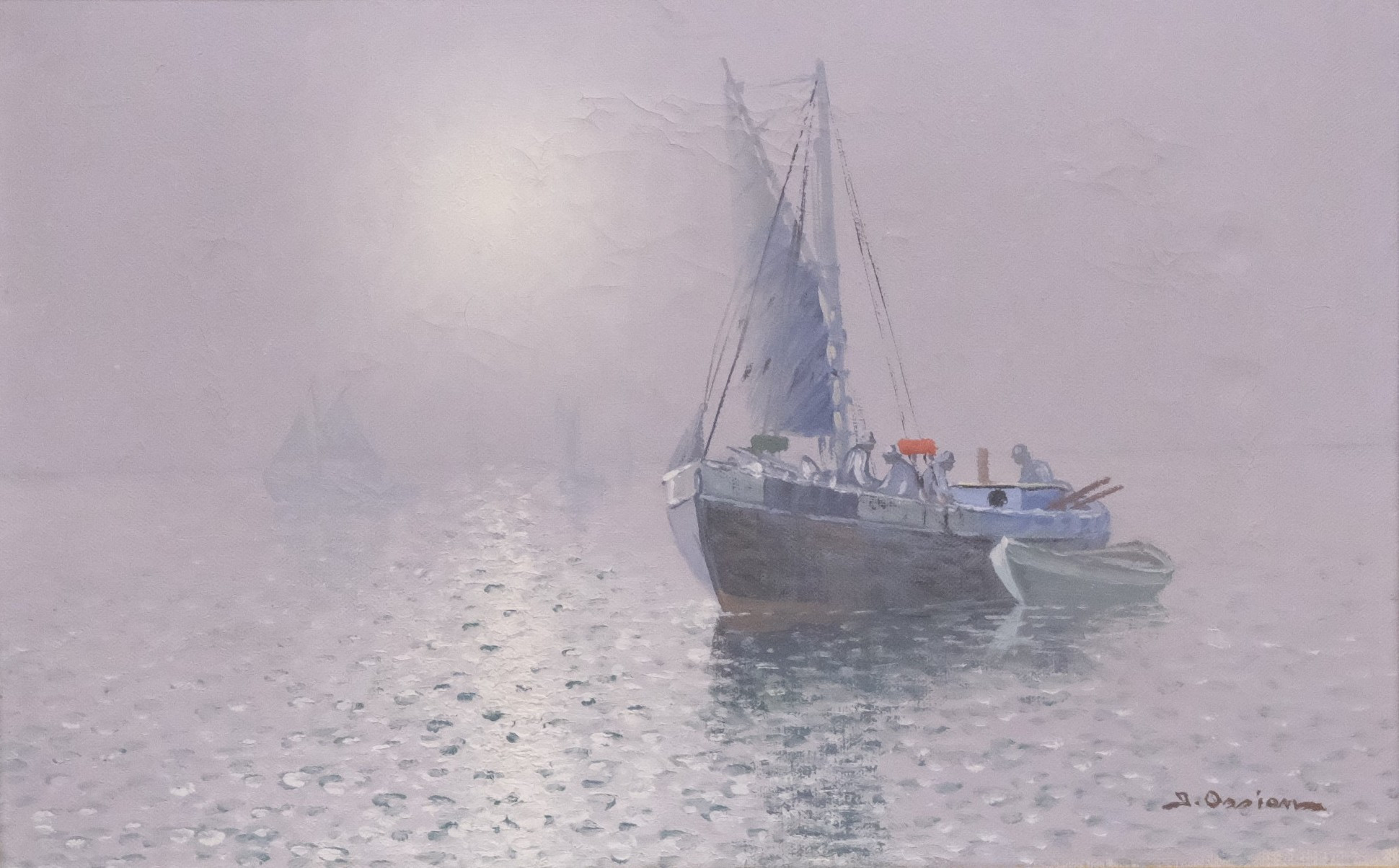 JOHAN OSSIAN-ANDERSSON. FISKEBÅTAR TILL HAVS, OLJA PÅ DUK.