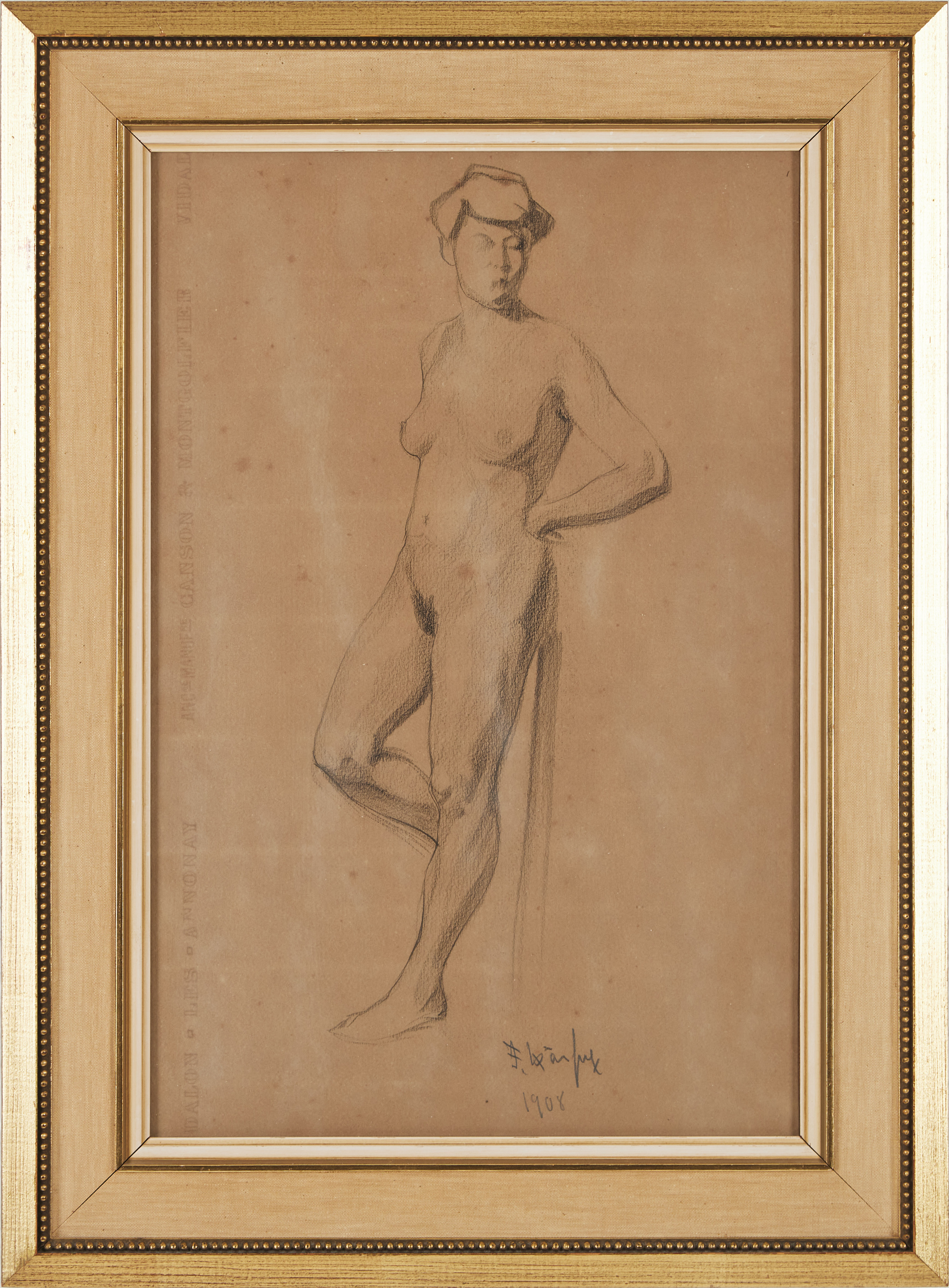 FRITZ KÄRFVE. Nakenstudie, signerad och daterad 1908, blyerts på papper.