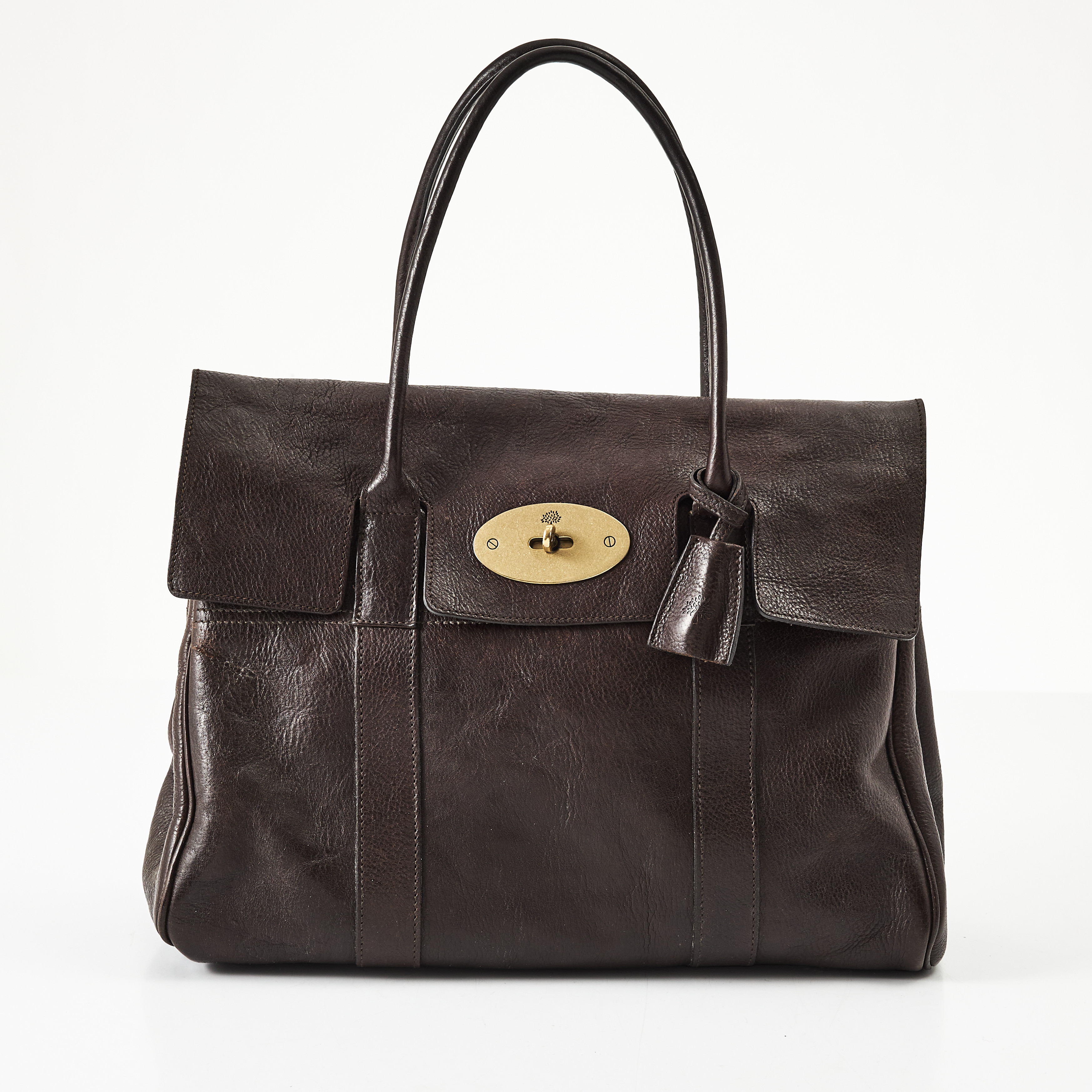MULBERRY, "Bayswater", handväska, brunt läder med detaljer i gulmetall, skyltmärkt 396982, etikett Made in England.