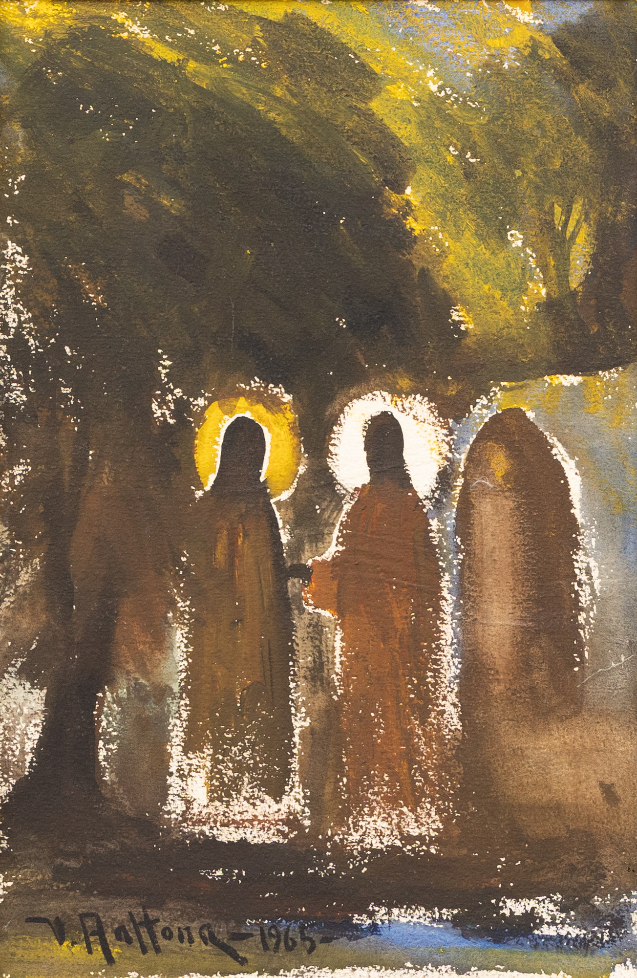 VEIKKO AALTONA. "Tre profeter", olja på duk, signerad.