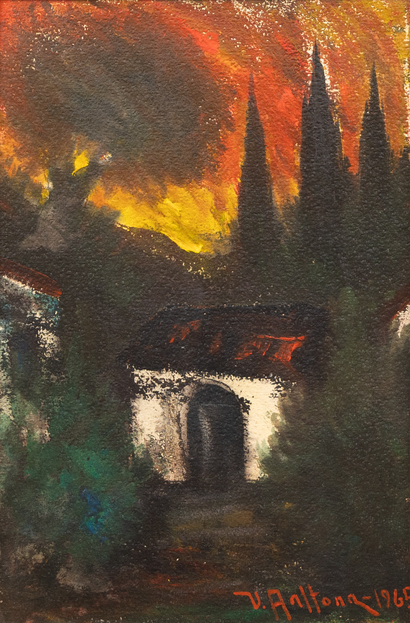 VEIKKO AALTONA. "Nasarett - Vid mandelträden", olja på duk, signerad.