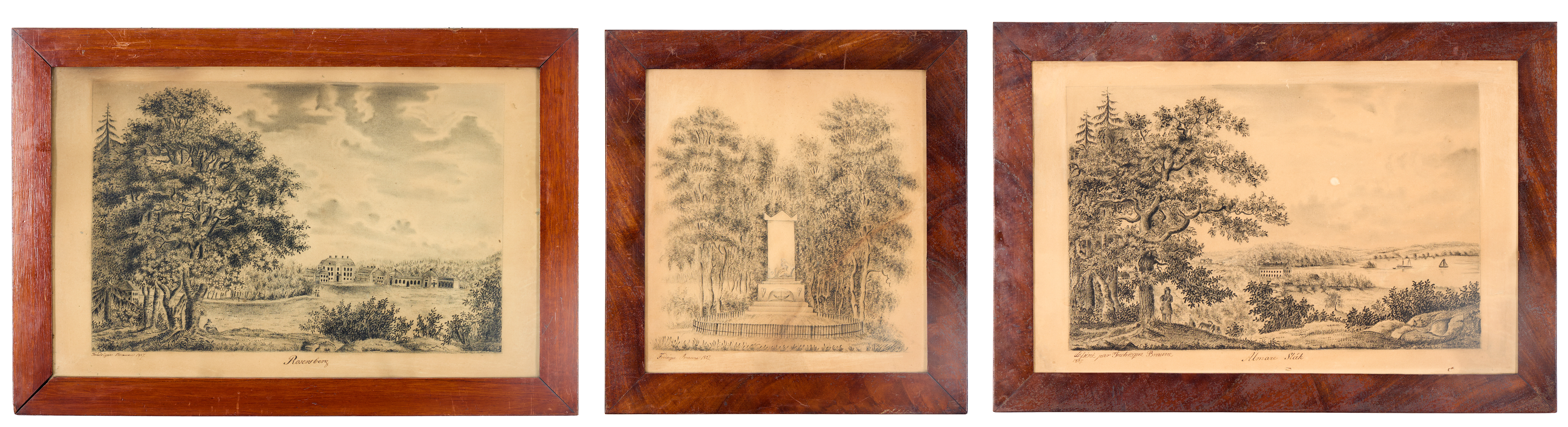 FREDERIQUE BRAUNE 3 st Vyer över Almare stäk och Rosersberg samt park.