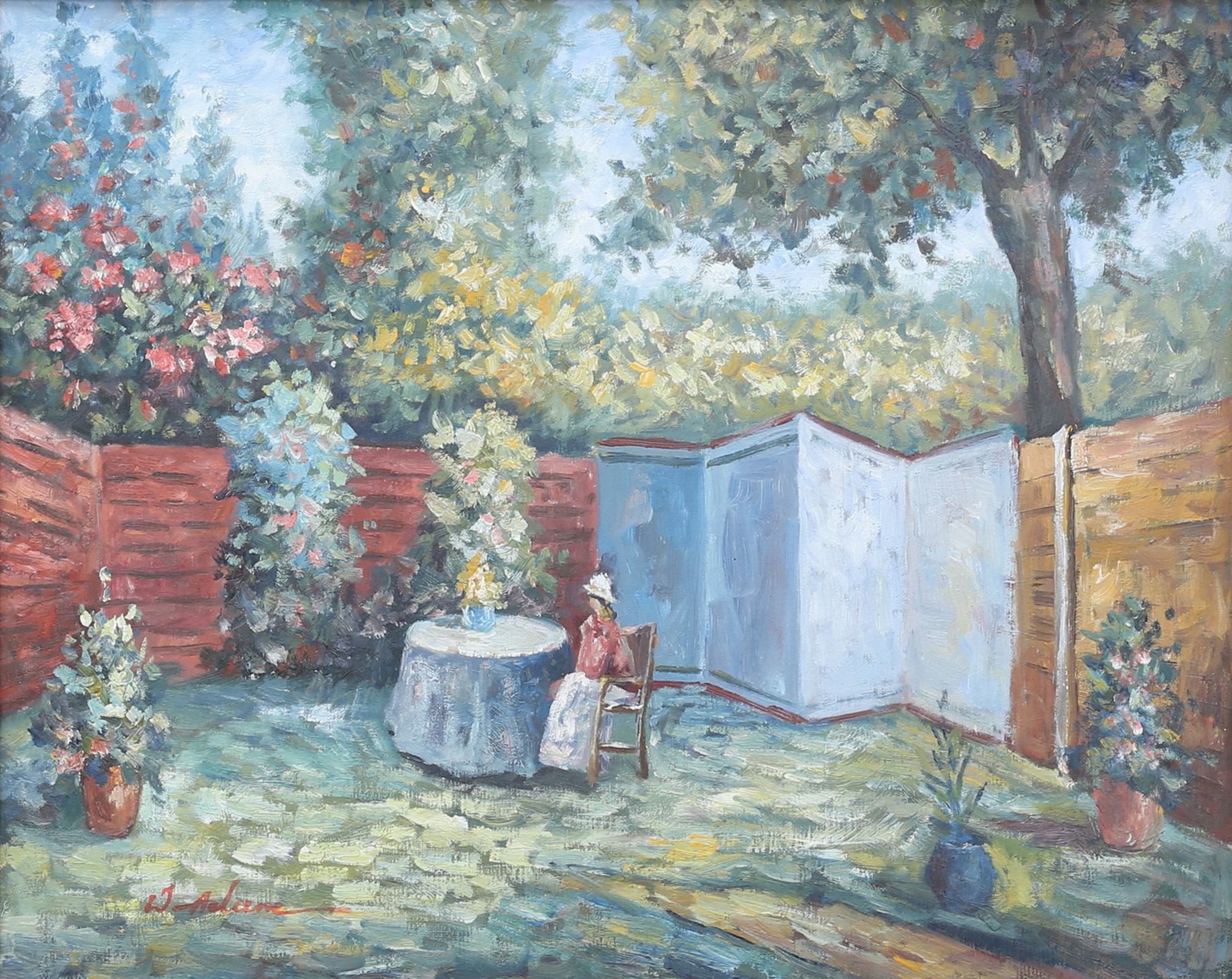 WALTER ADAMS. Trädgårdsidyll. Olja på duk, signerad.