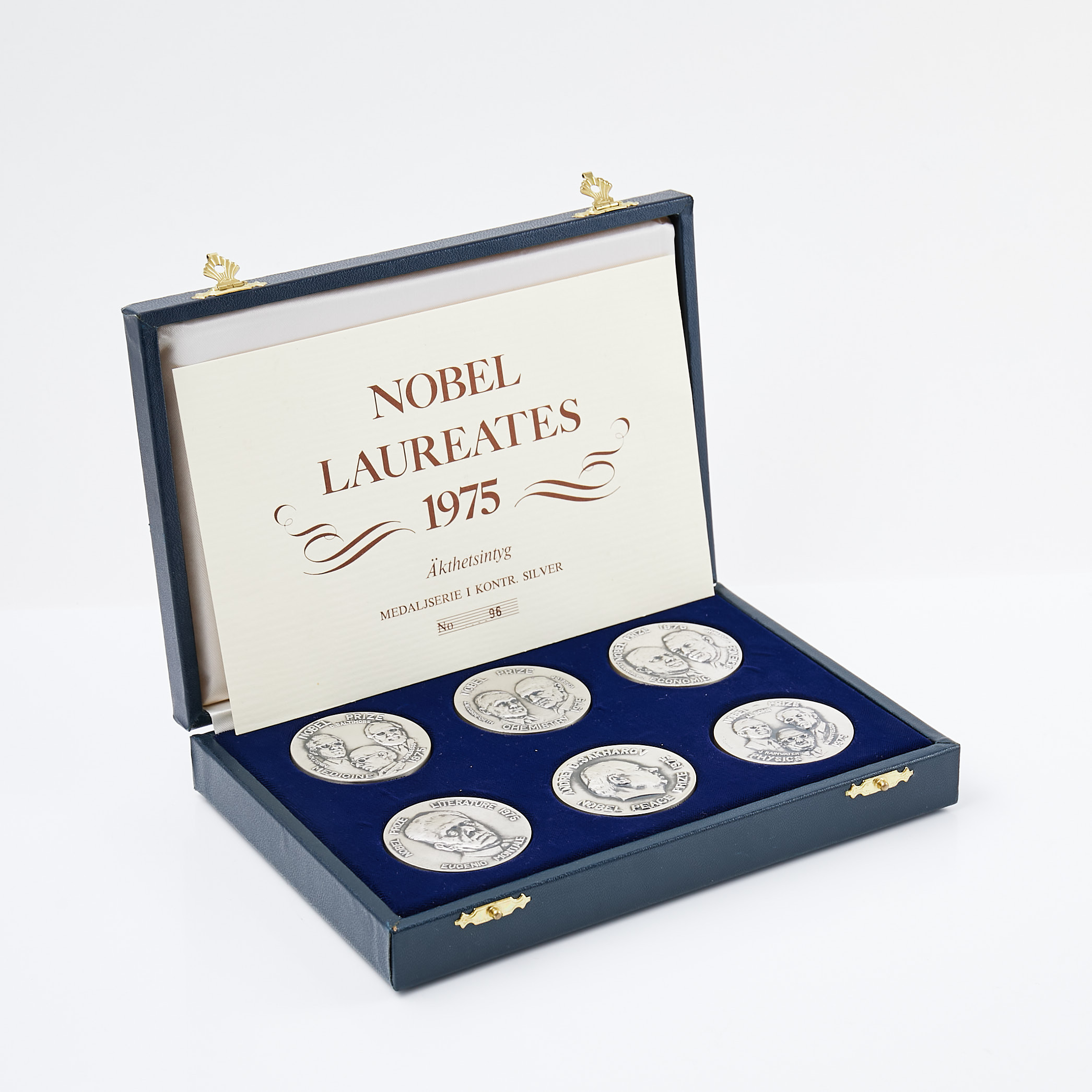 MINNESMYNT, 6 dlr., silver, Nobel Prize 1975, med etui.