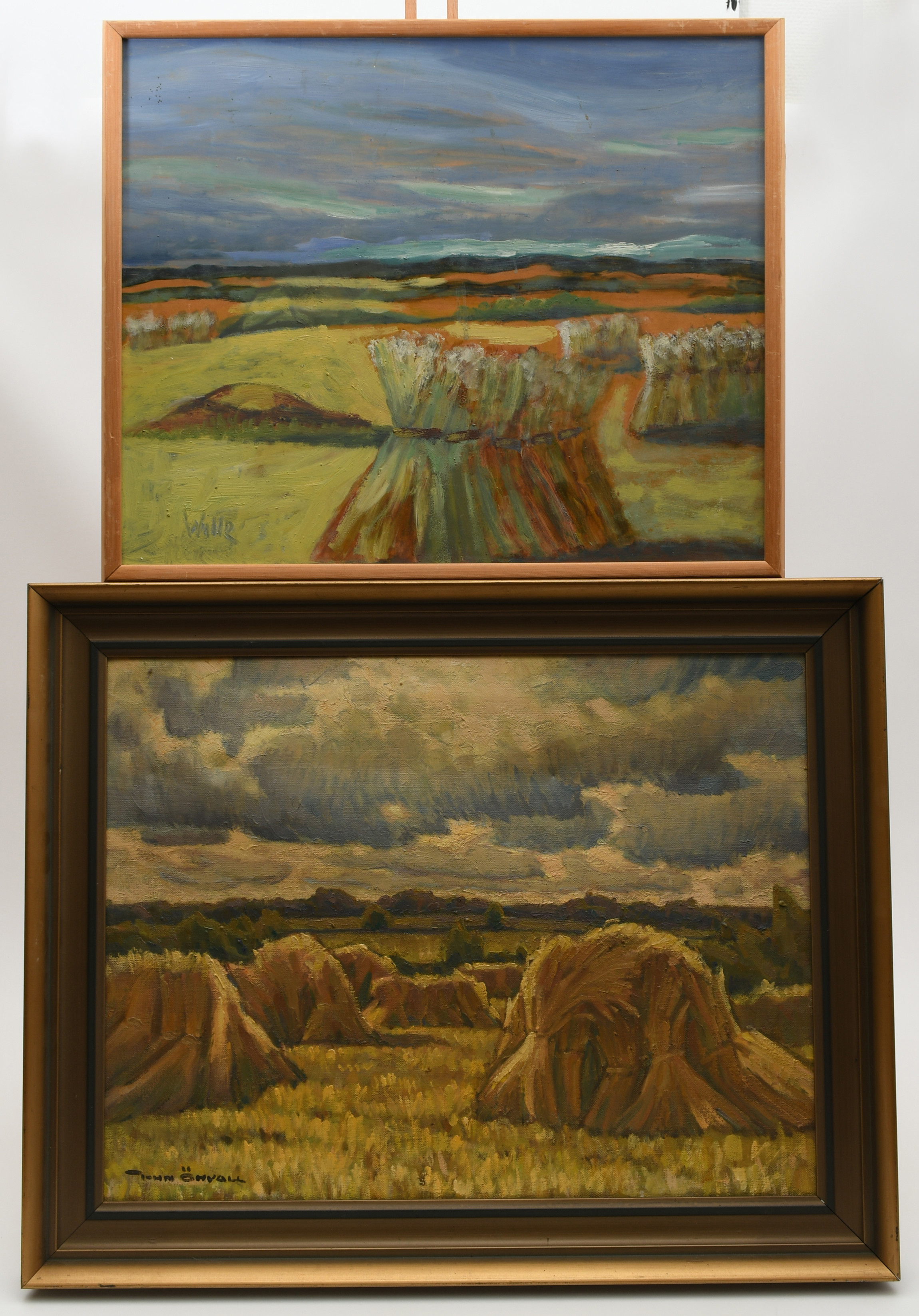 JOHN ÖHVALL. 2 st tavlor. Skördetider. Olja på duk + olja på pannå.