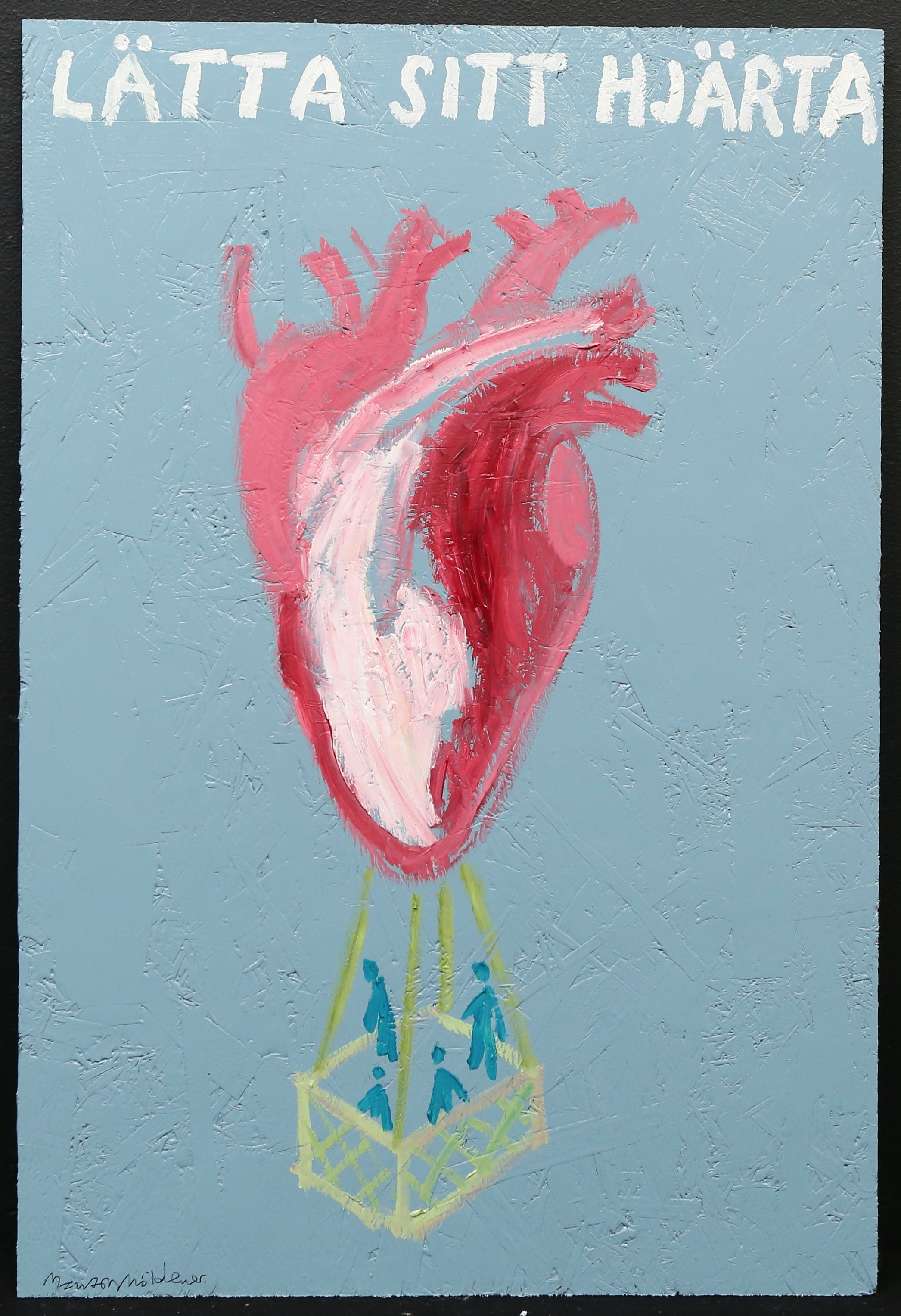 MARTIN MÖLDENER. "Lätta sitt hjärta", Olja/akryl på träskiva, signerad.