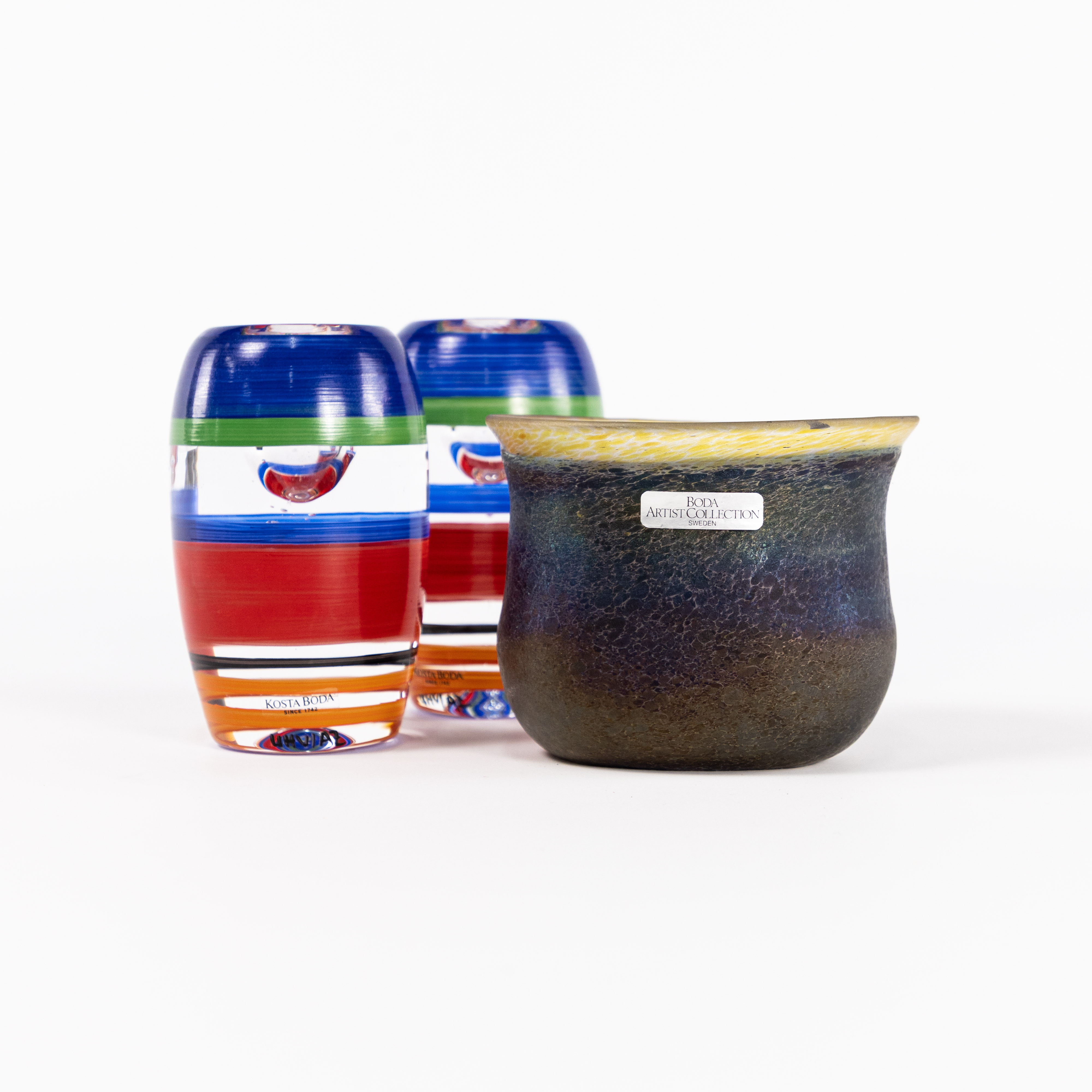 GLAS, 3 delar, Ulrica Hydman-Vallien, Bertil Vallien, högsta 11,5 cm.