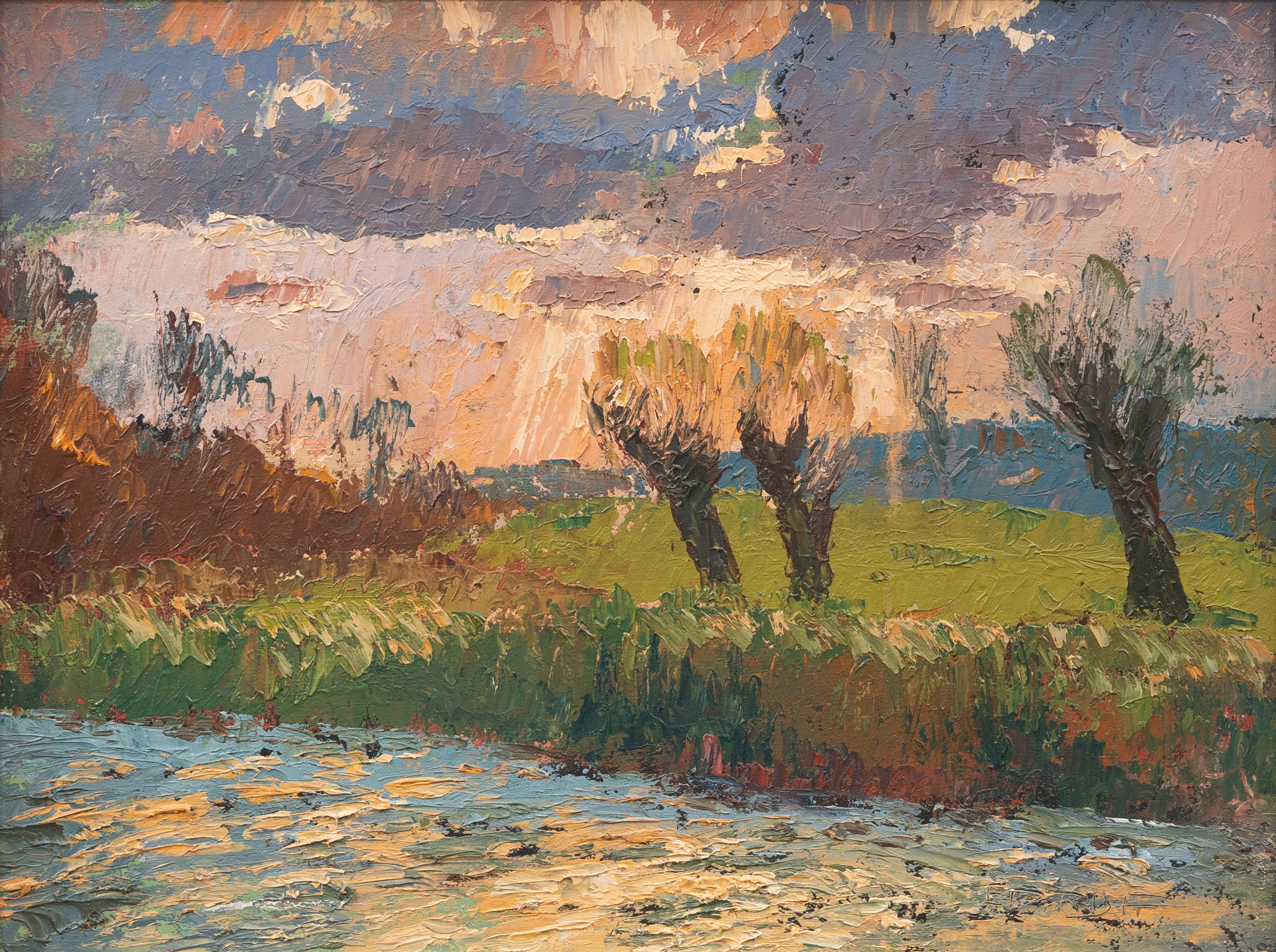 OIDENTIFIERAD KONSTNÄR. Landskap, olja på pannå, otydligt signerad.