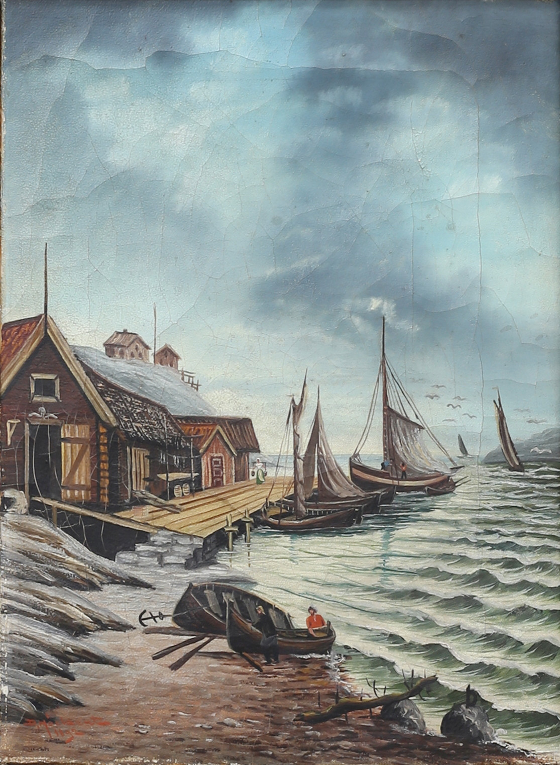 OIDENTIFIERAD KONSTNÄR. "Före stormen". Olja på duk, signerad D. Höckert, daterad 1892.