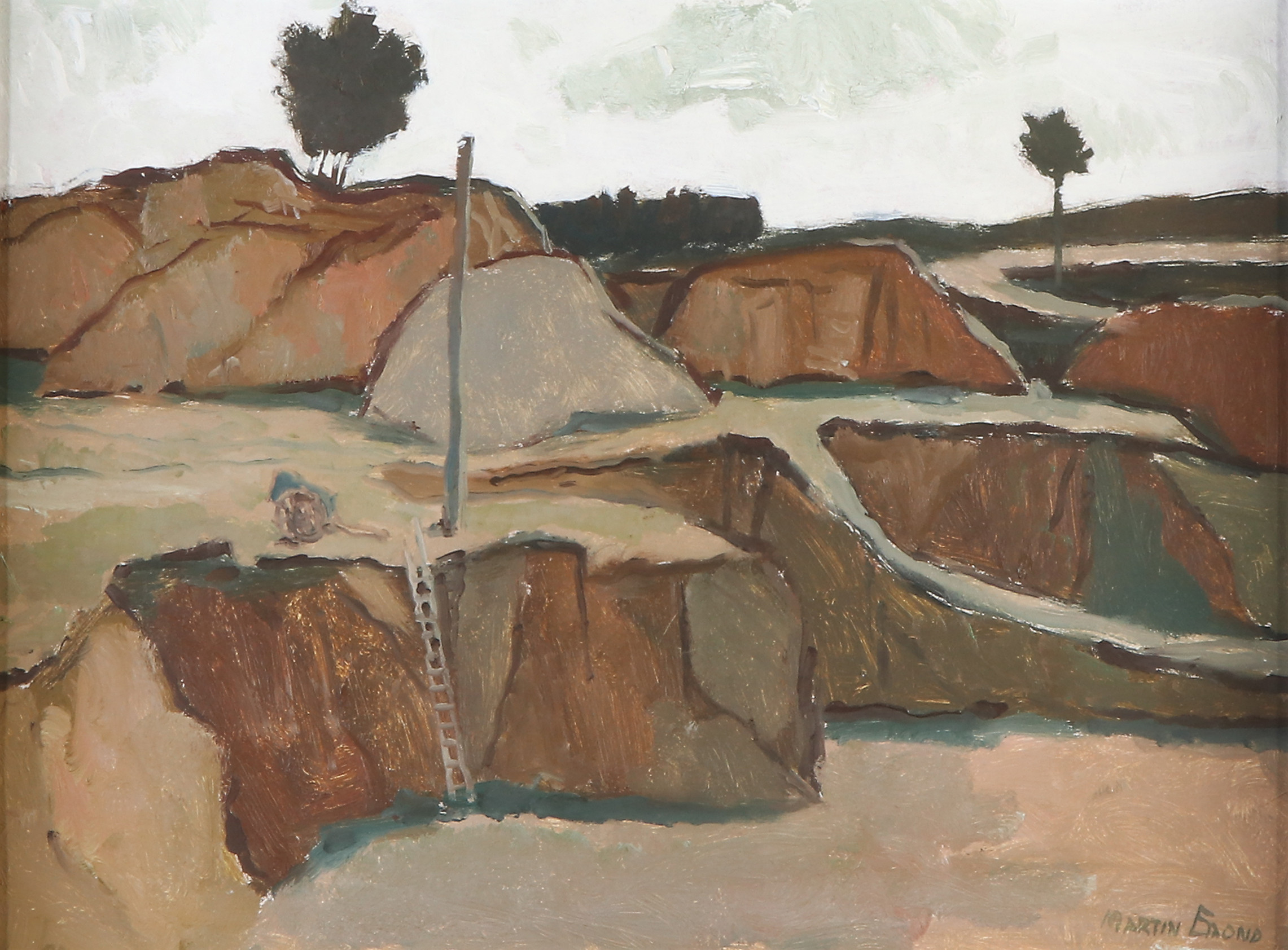 MARTIN EMOND. Oljemålning på pannå. Grustag. Signerad.