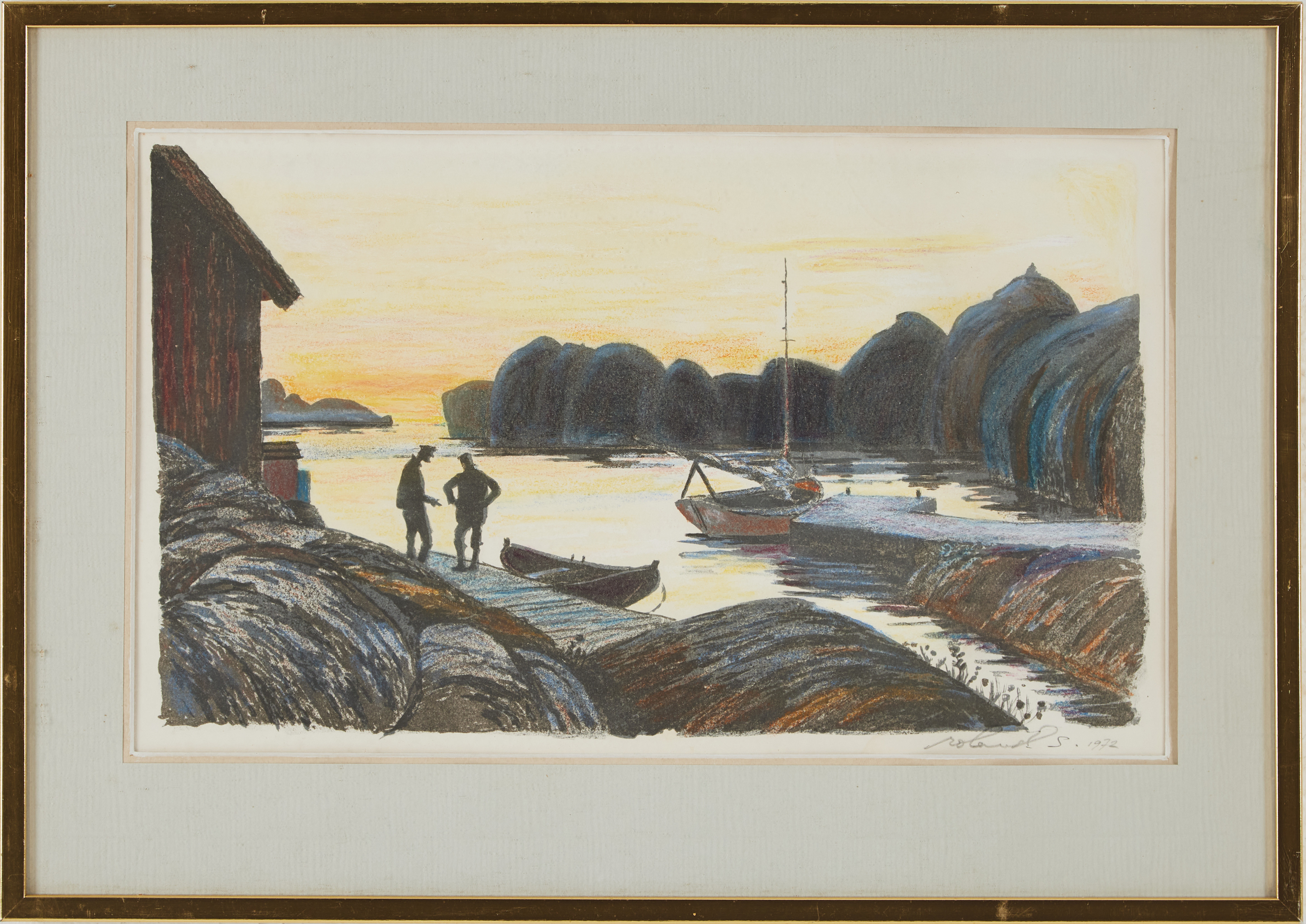 ROLAND SVENSSON. "Sommarnatt i Nasen", färglitografi.