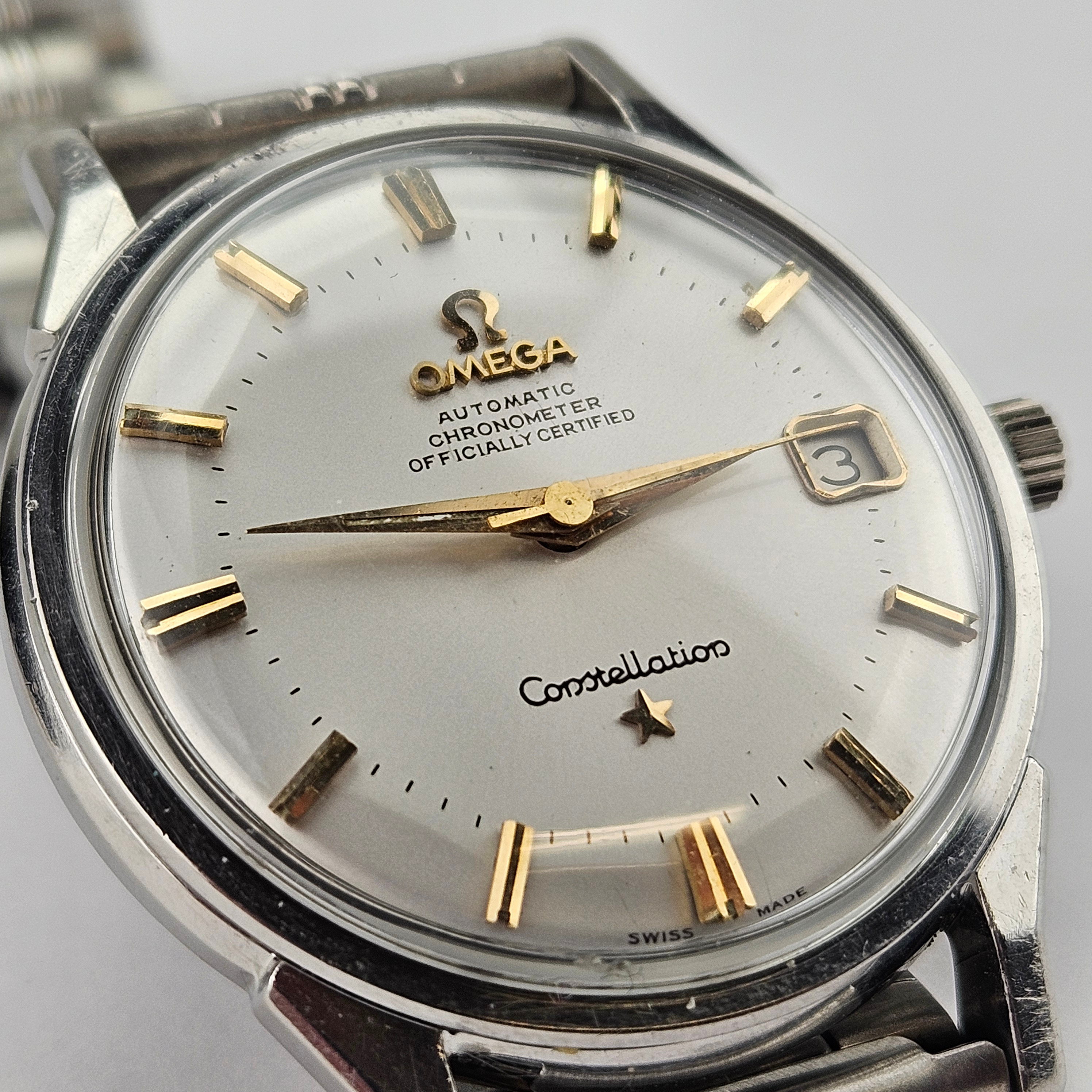 OMEGA. Armbandsur, stål, Pie pan, Constellation, Automatic, Chronometer.