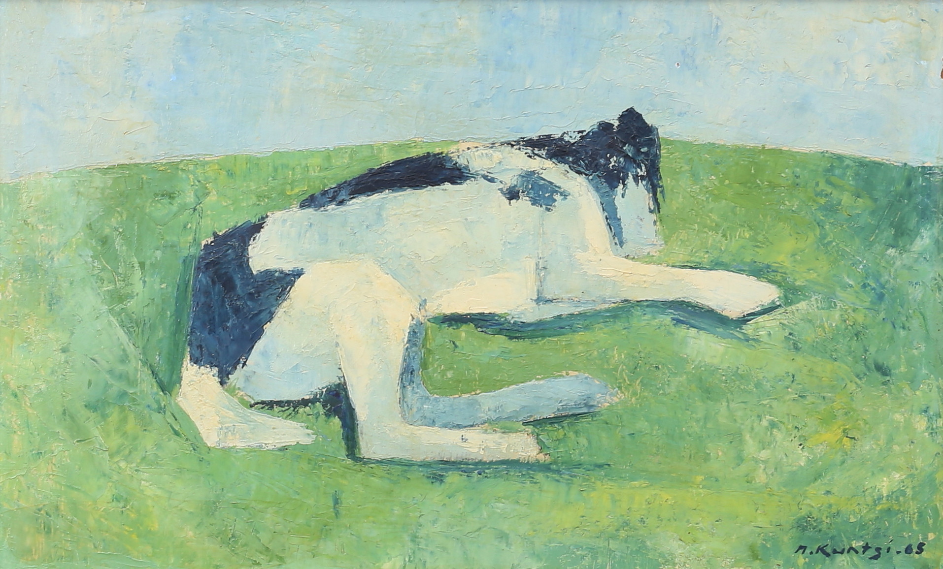 OIDENTIFIERAD KONSTNÄR. "Riti, Ellis hund". Olja på pannå, signerad M. Kuntsi, Finland, daterad -65.