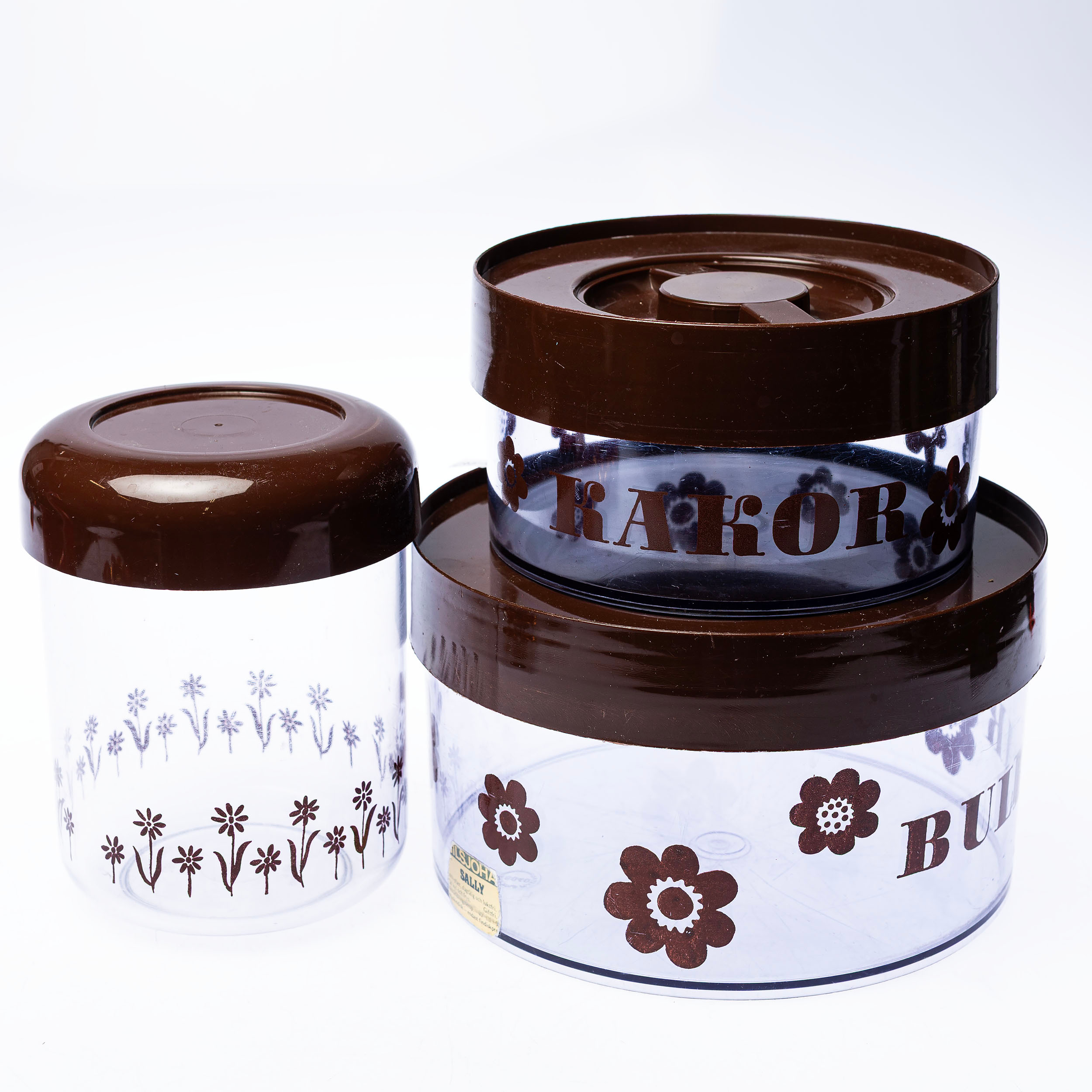 BURKAR, 3 stycken, plast, Sally, Nilsjohan 1960/70 - tal.