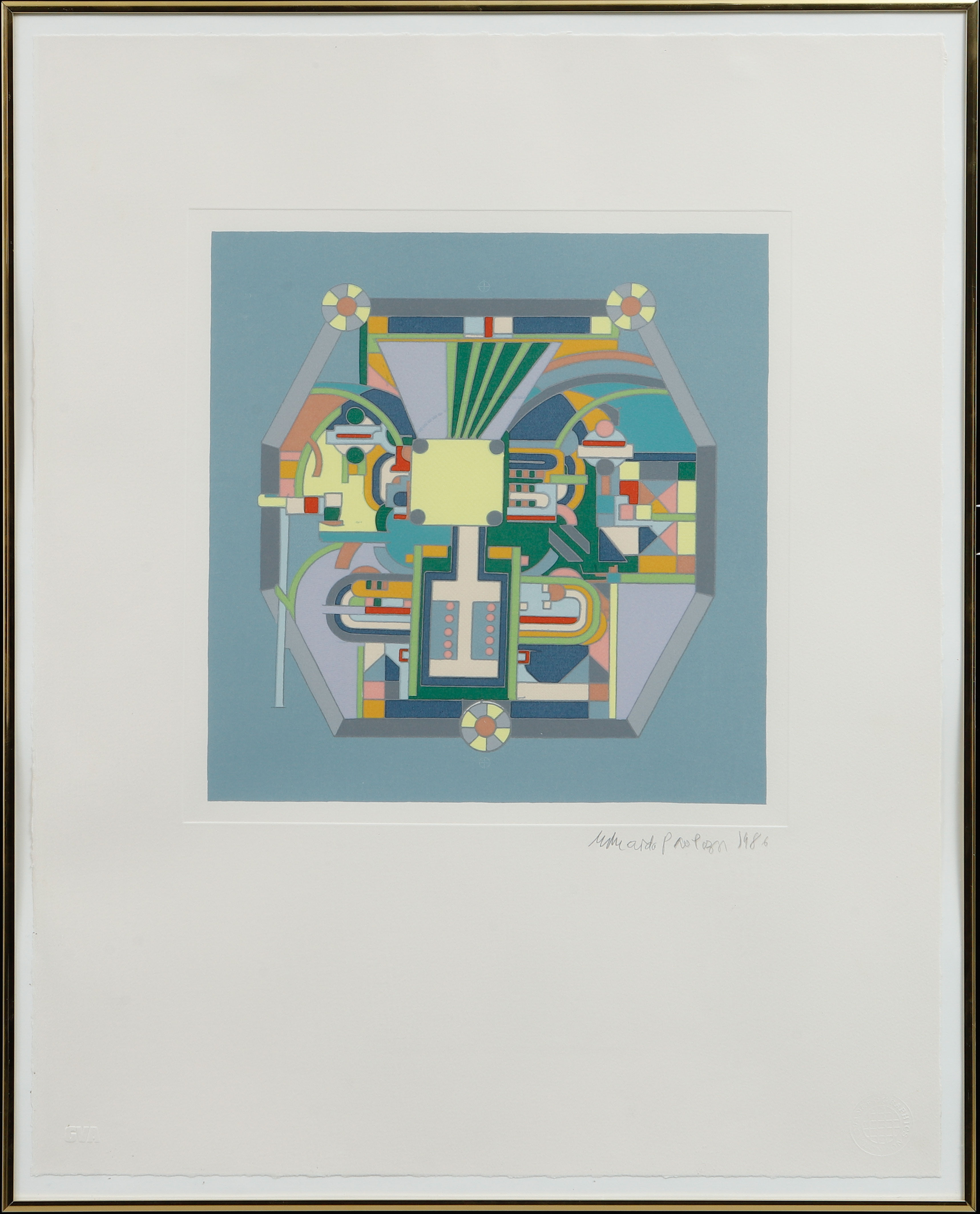 EDUARDO  PAOLOZZI. Färgseriegrafi, abstrakt komposition, signerad samt signerad 1986.