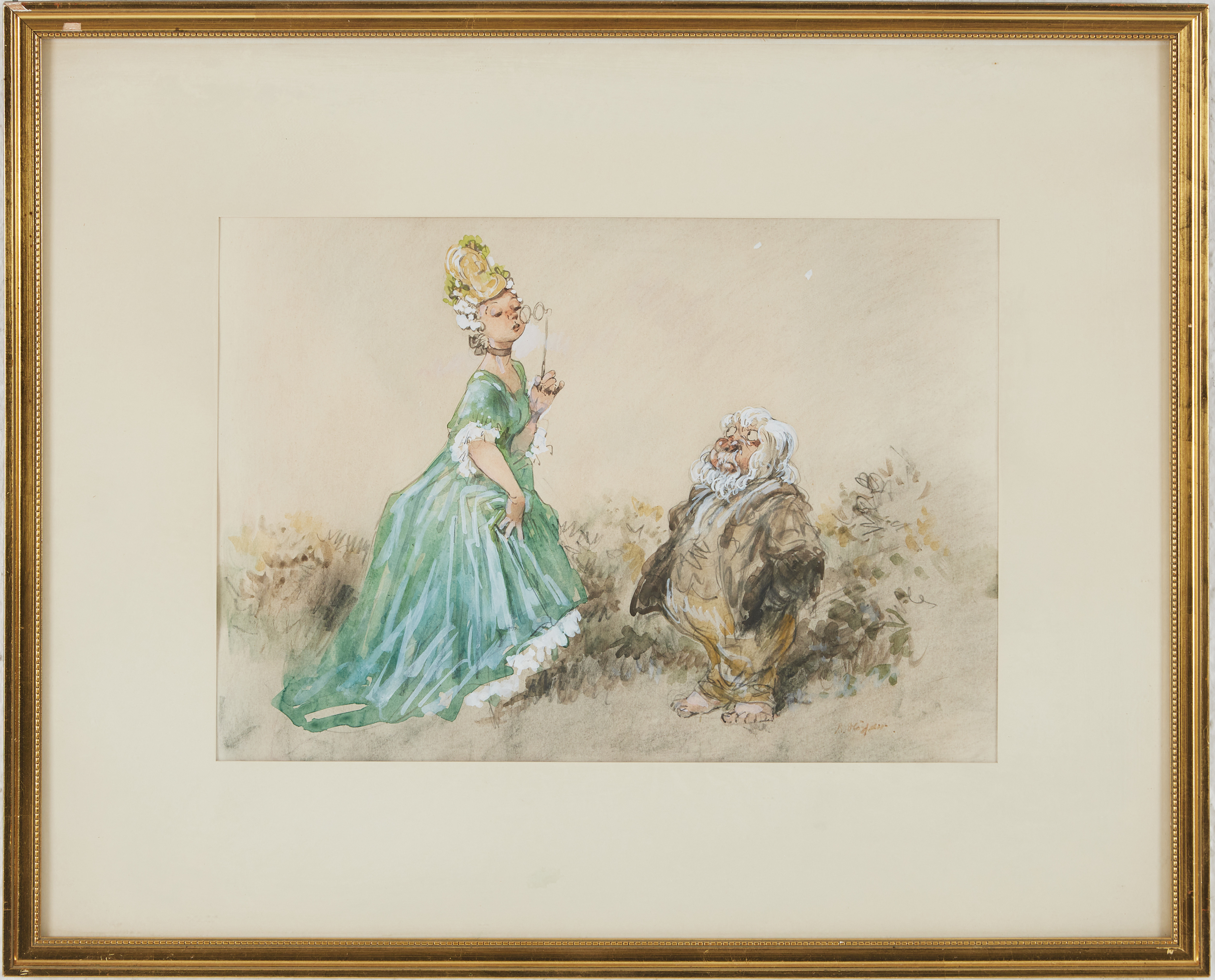 ROBERT HÖGFELDT. Ett troll och en dam med lornjett, akvarell på papper, signerad.