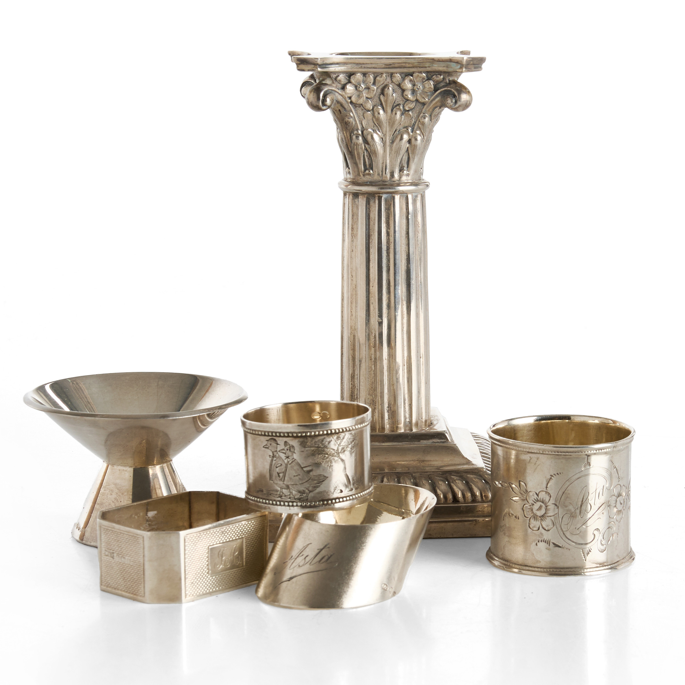 PARTI SILVER, 6 delar, silver, 4 st servettringar samt 2 st ljusstakar i olika modeller.