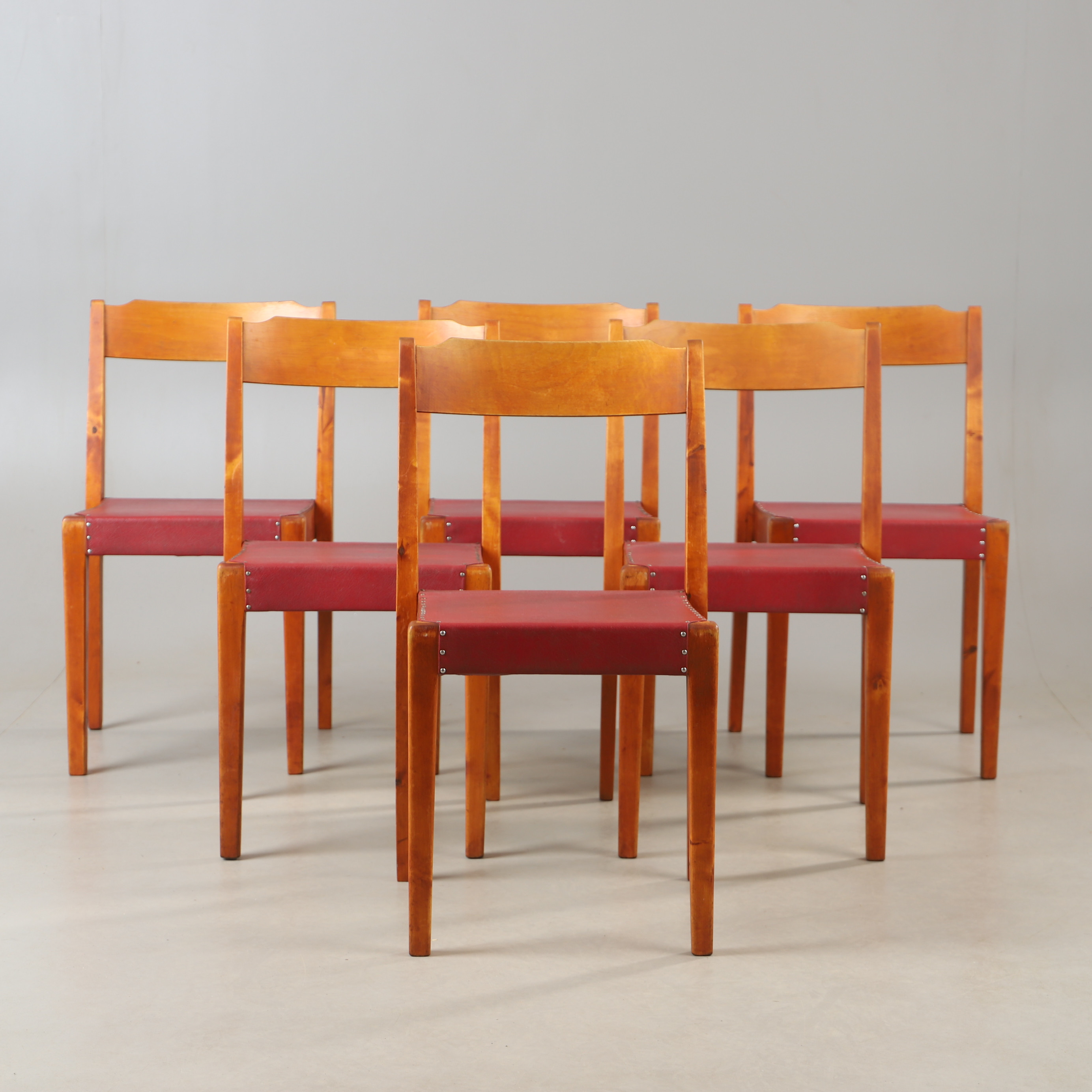 SVEN MARKELIUS. Stolar, 6 stycken, björk, "Orkesterstolen", 1900-talets mitt.