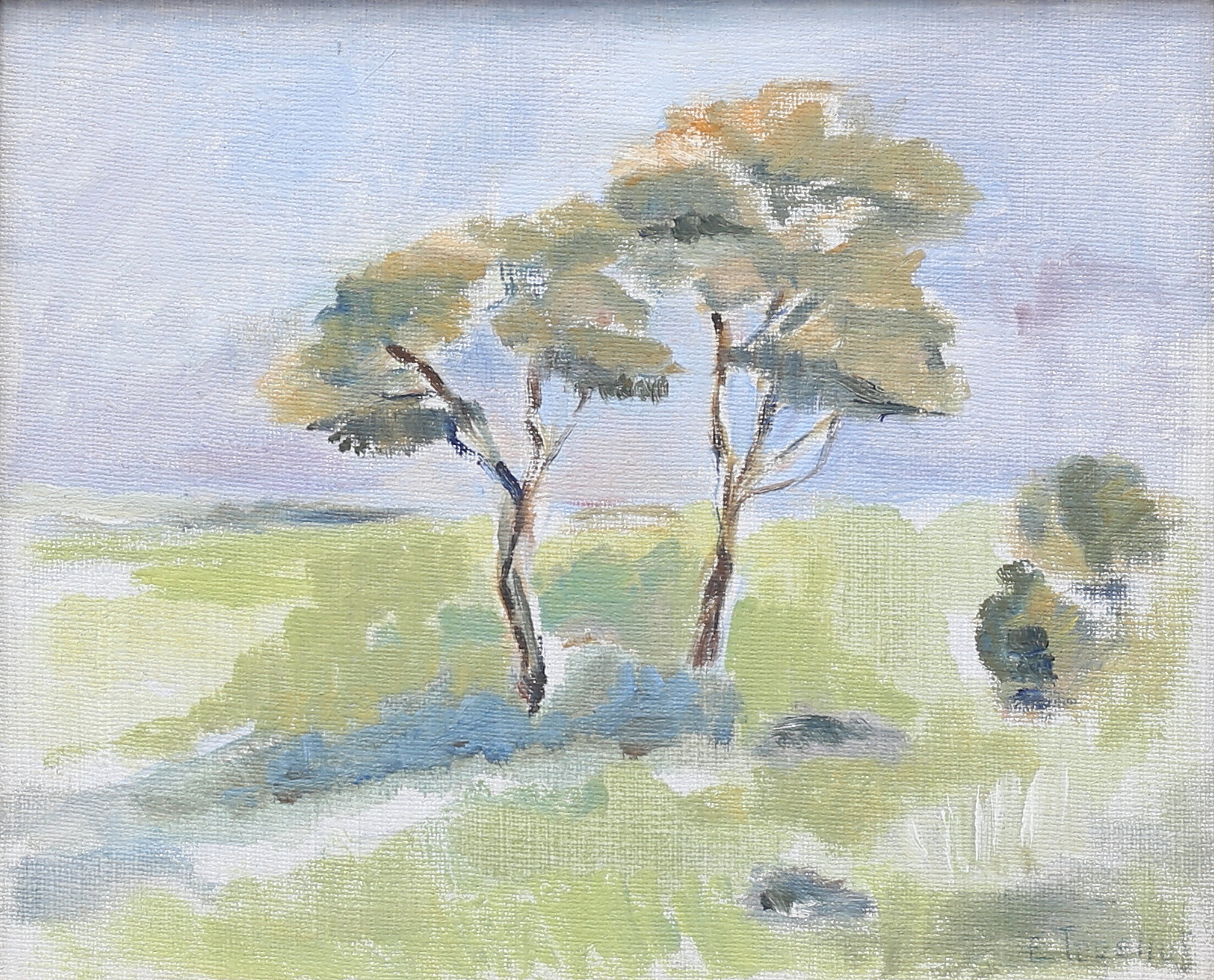 EJVOR TOGELIUS. "Enar vid Högby orde". Olja på duk, sitnerad och daterad -92.