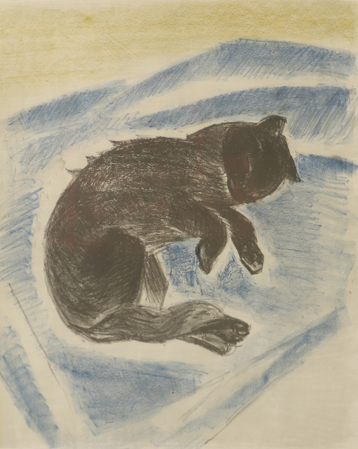 BRITA AF KLERCKER. Svart katt, färglitografi, signerad.